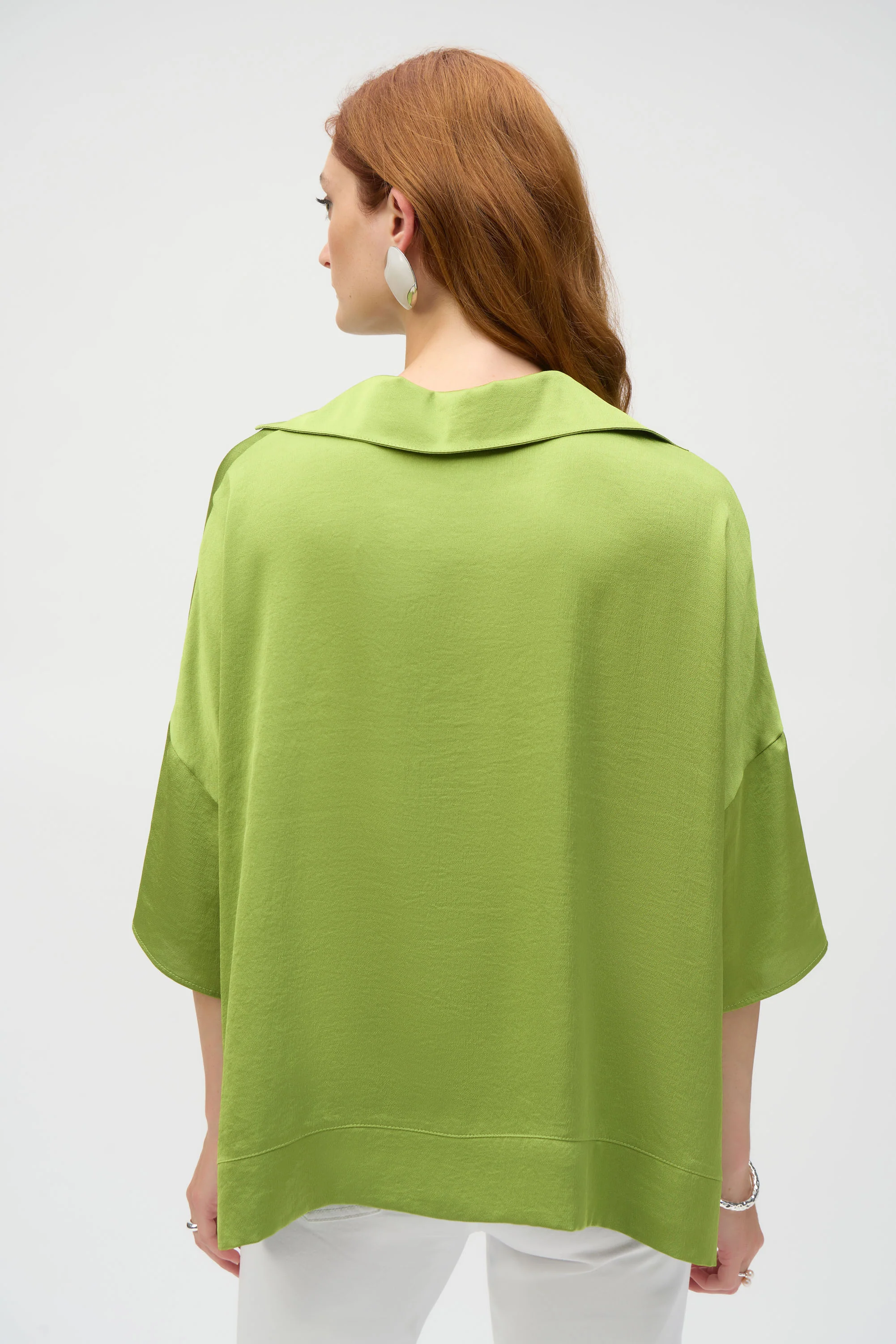 Joseph Ribkoff Greenery Hammered Satin Boxy Top Style 252059 - Image 2
