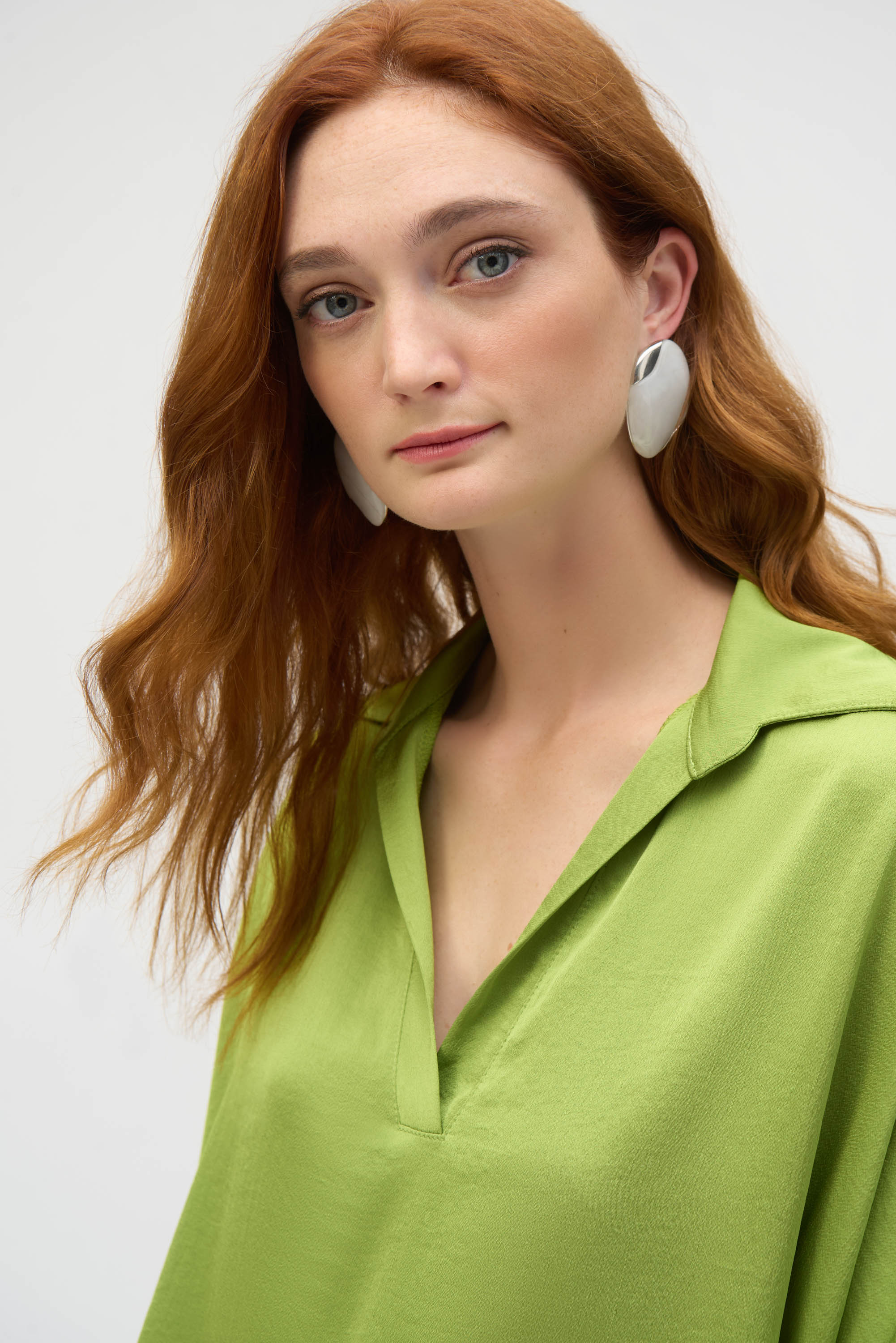 Joseph Ribkoff Greenery Hammered Satin Boxy Top Style 252059 - Image 4