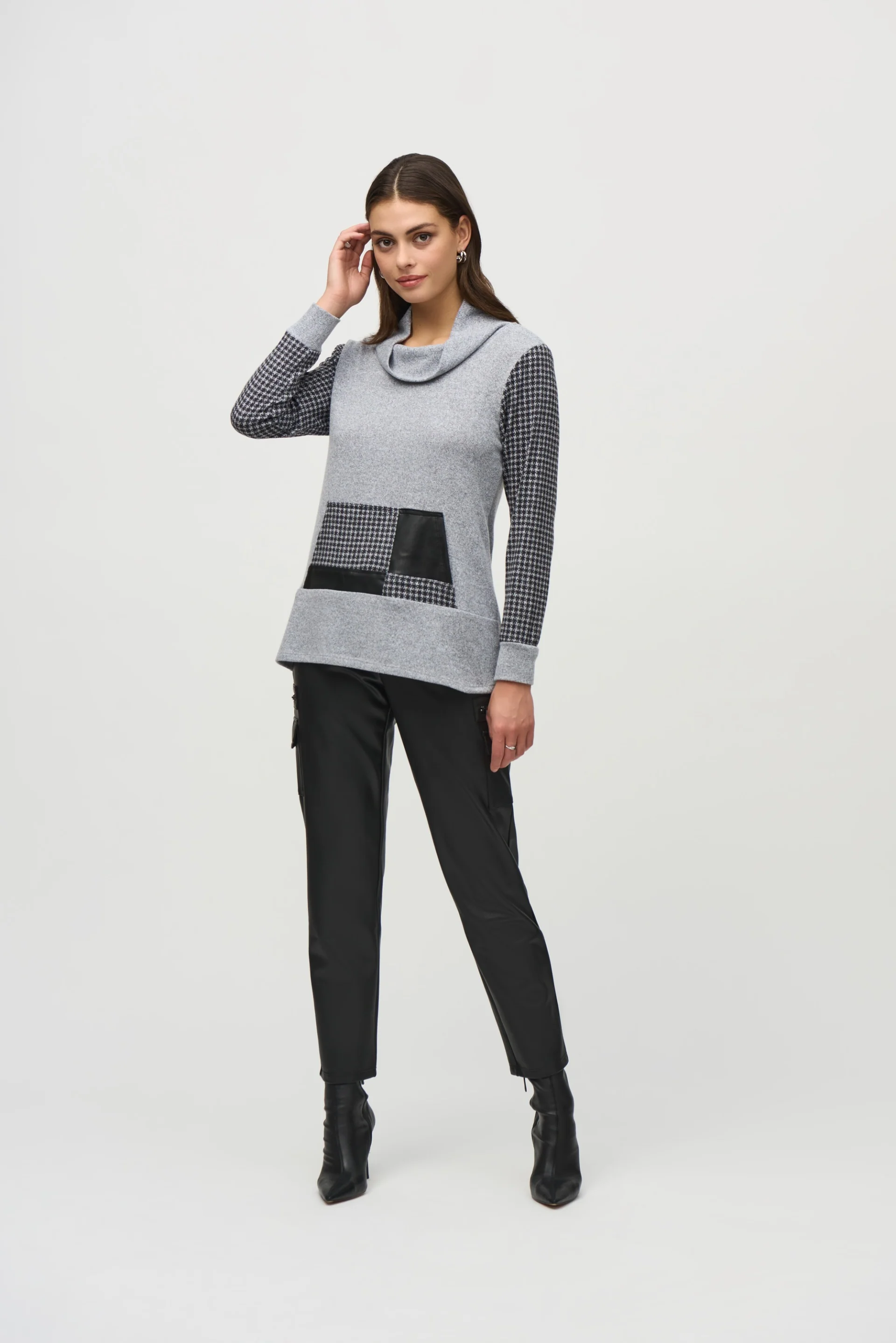Joseph Ribkoff Grey/Black Houndstooth Tunic Style 244002 - Image 4