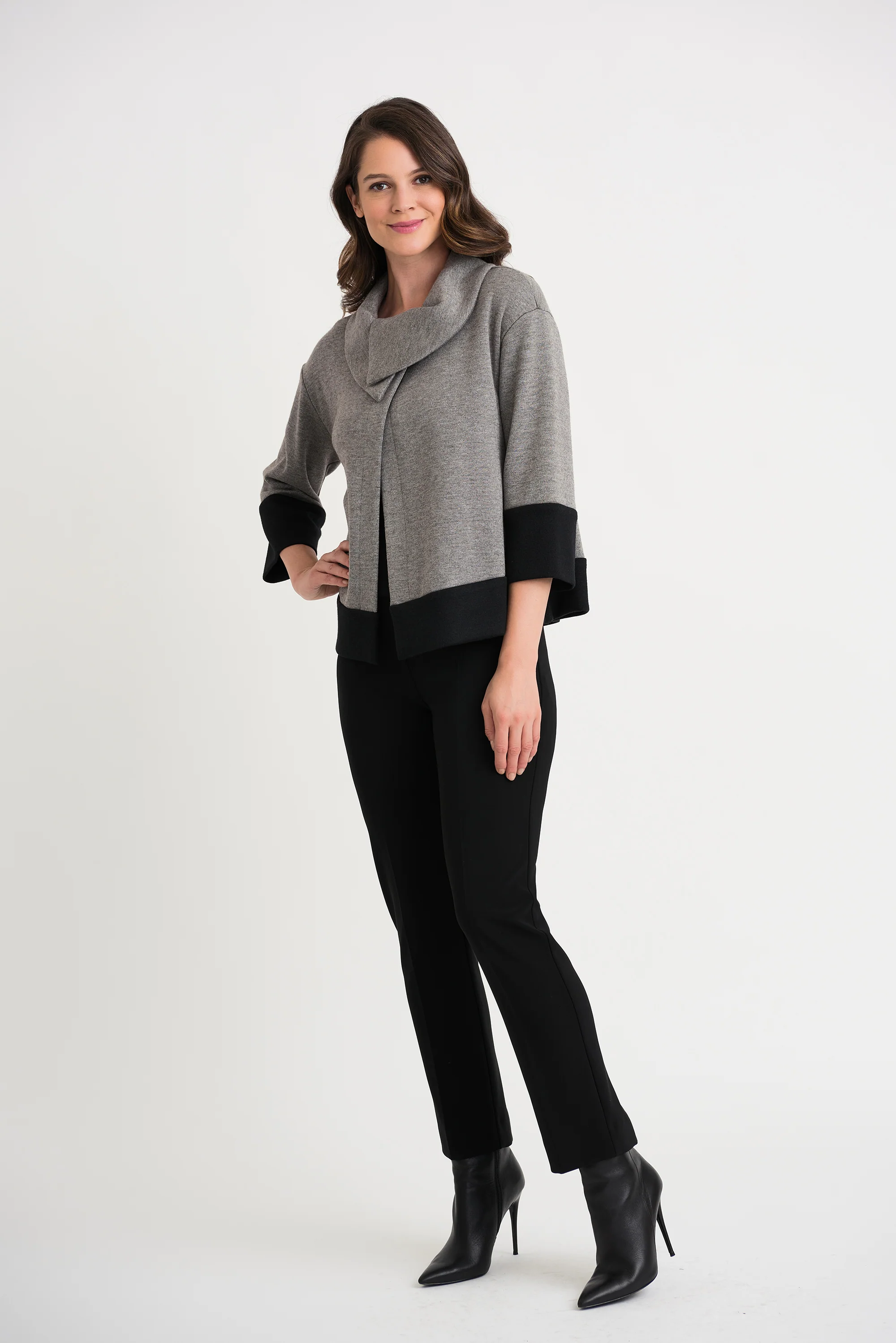 Joseph Ribkoff Grey/Black Jacket Style 204089 - Image 2