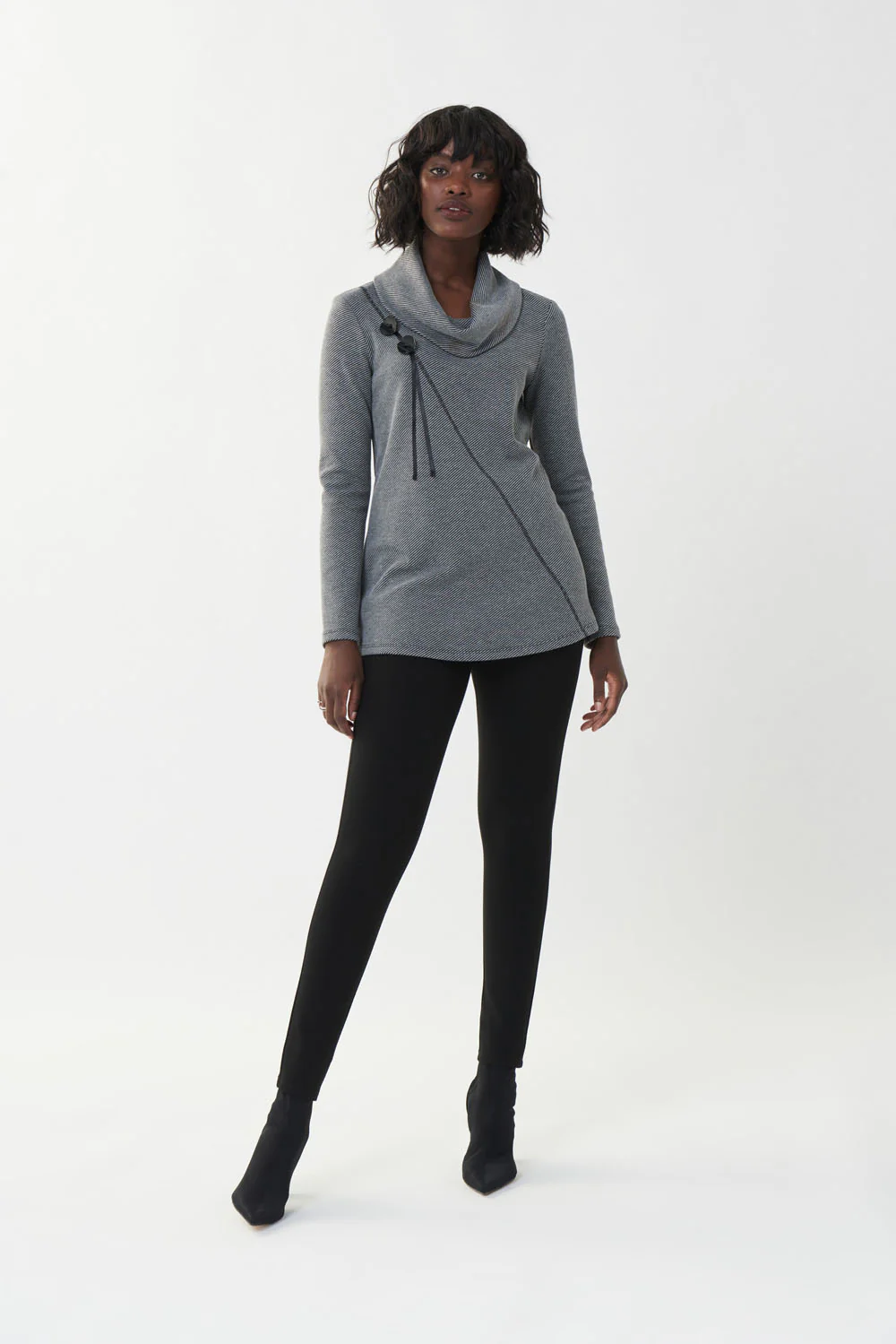 Joseph Ribkoff Grey/Black Shawl Collar Tunic Style 223053
