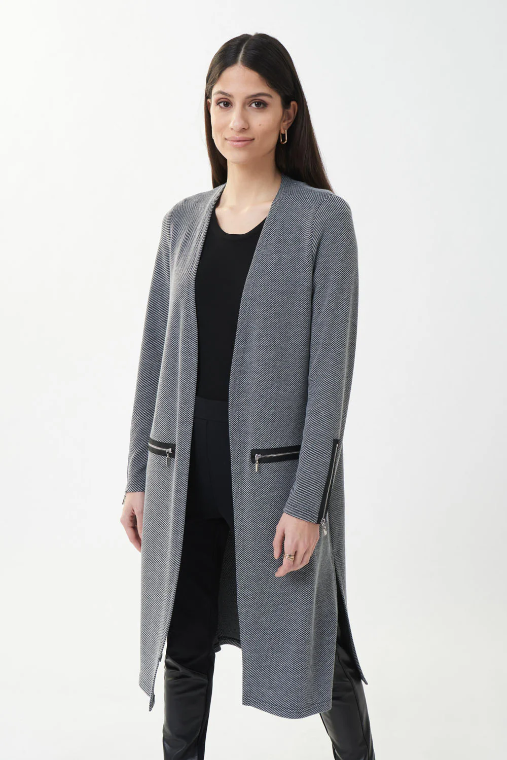 Joseph Ribkoff Grey/Black Zip Accent Cover-Up Style 223237 - Image 2