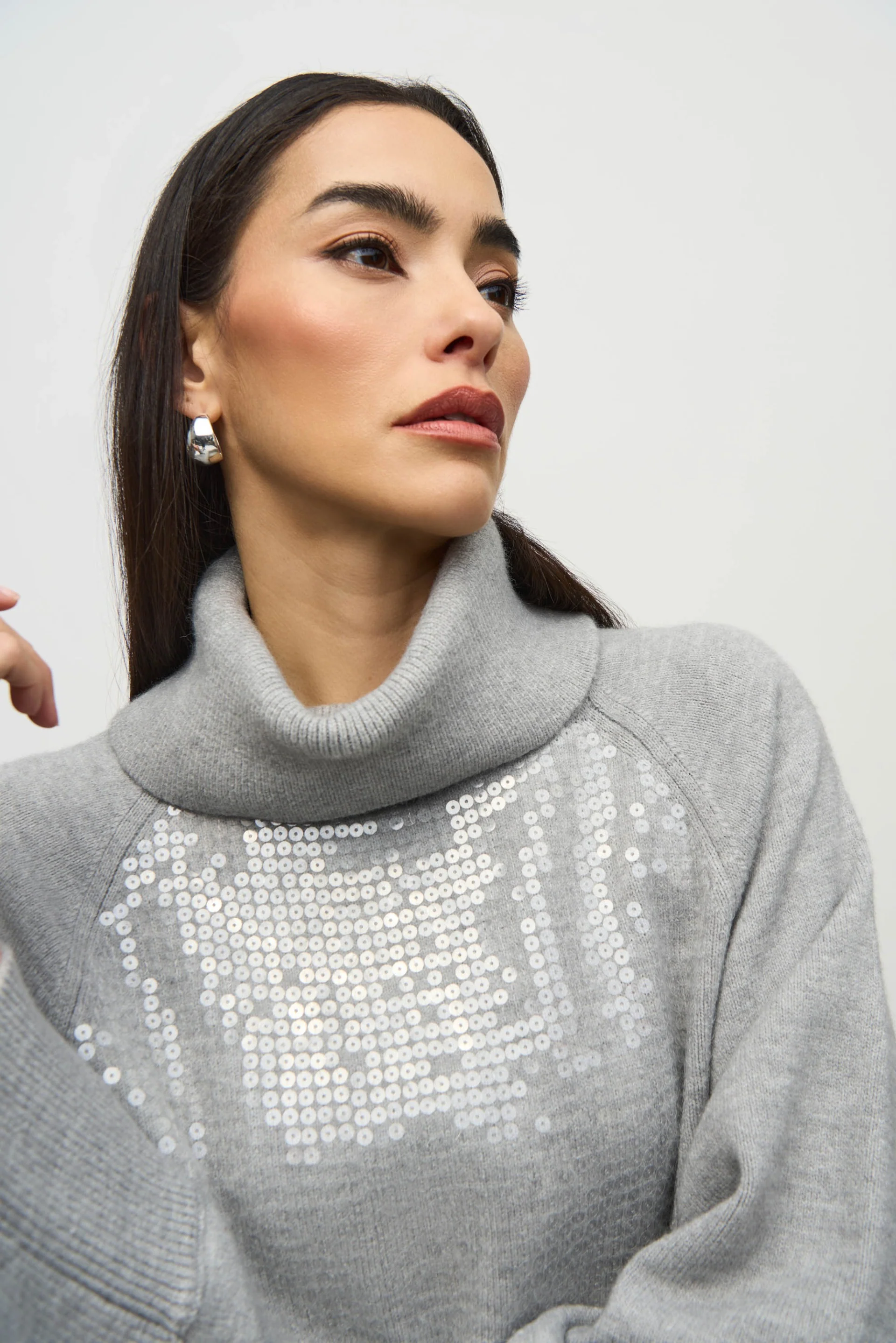Joseph Ribkoff Grey Boxy Top With Sequins Detail Style 244935 - Image 2