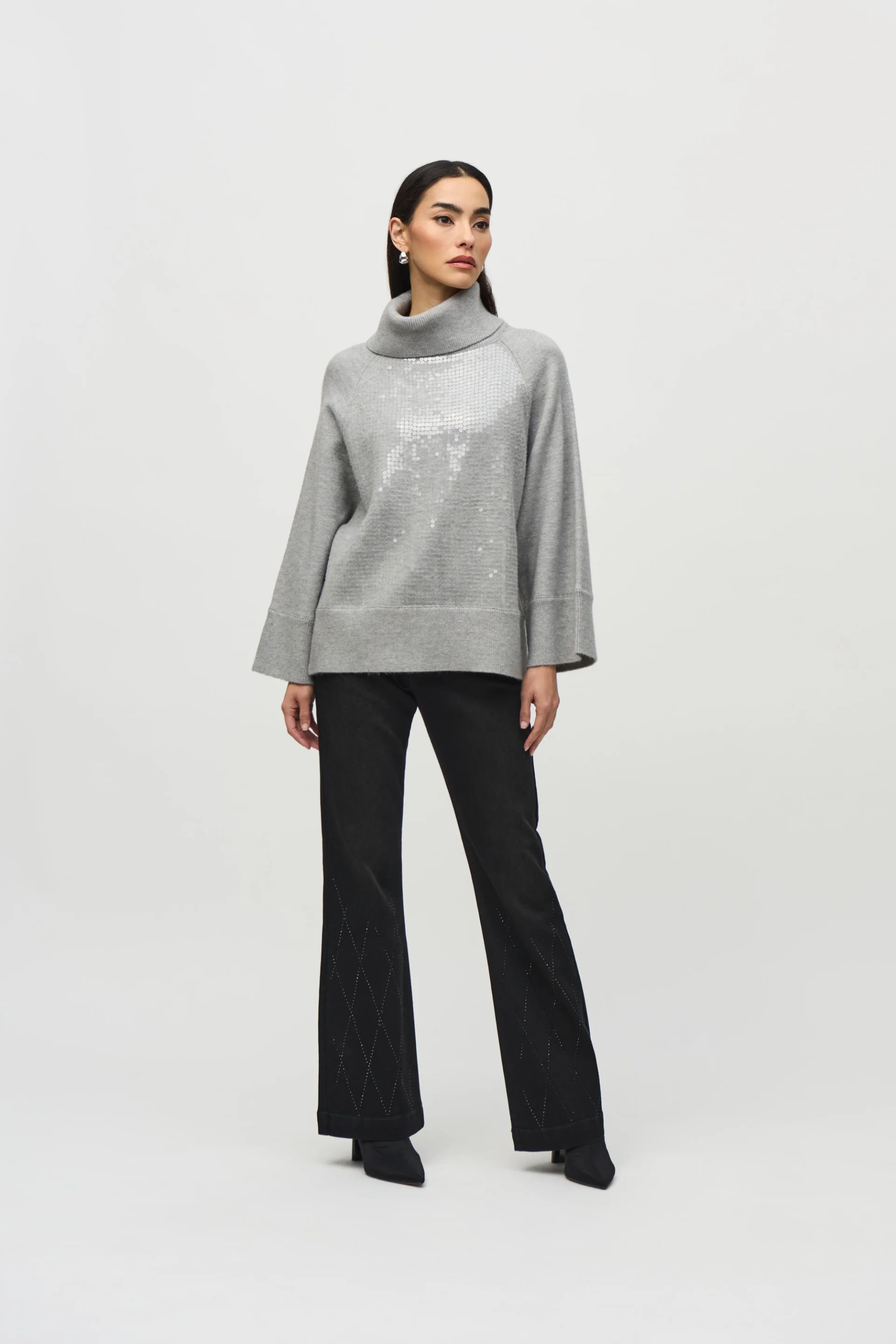 Joseph Ribkoff Grey Boxy Top With Sequins Detail Style 244935 - Image 4