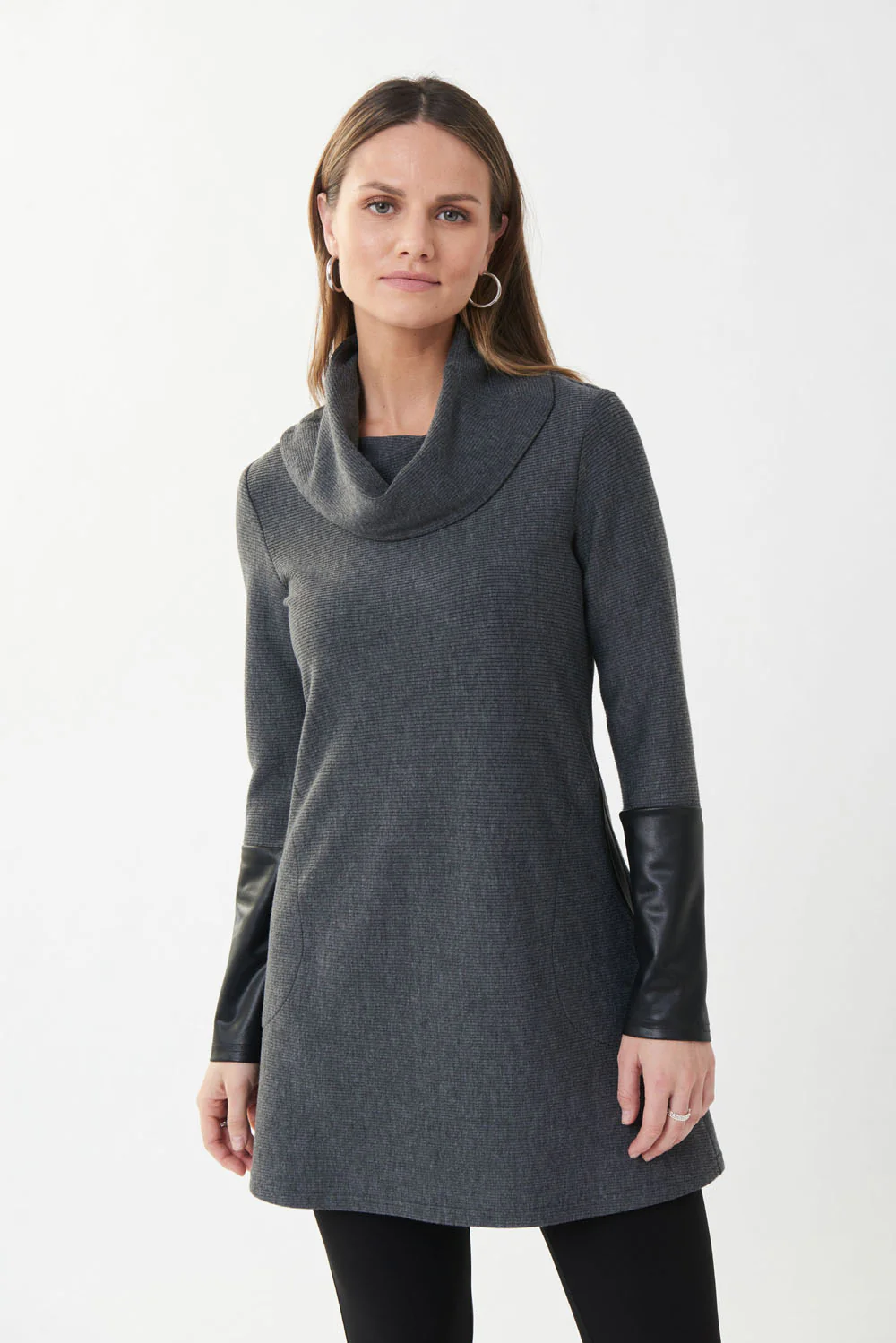 Joseph Ribkoff Mixed Grey/Black Shawl Collar Tunic Style 223109