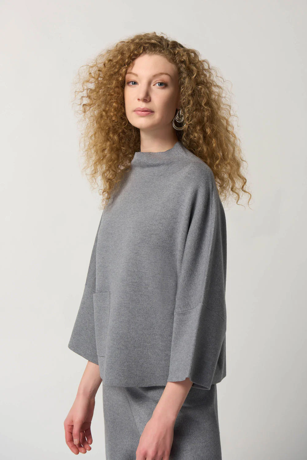 Joseph Ribkoff Grey Mélange Funnel Neck Boxy Top Style 233907 - Image 2