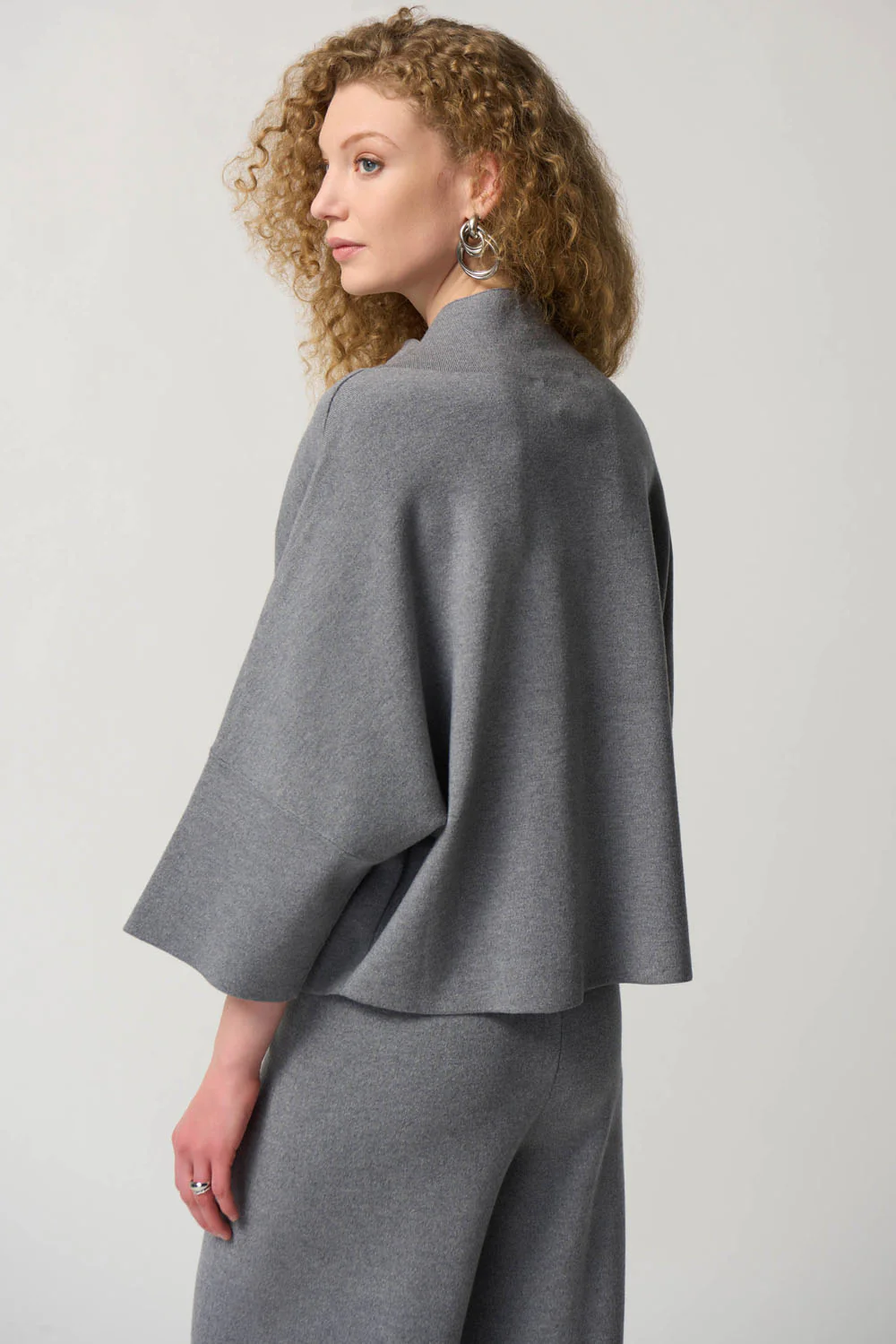 Joseph Ribkoff Grey Mélange Funnel Neck Boxy Top Style 233907 - Image 3