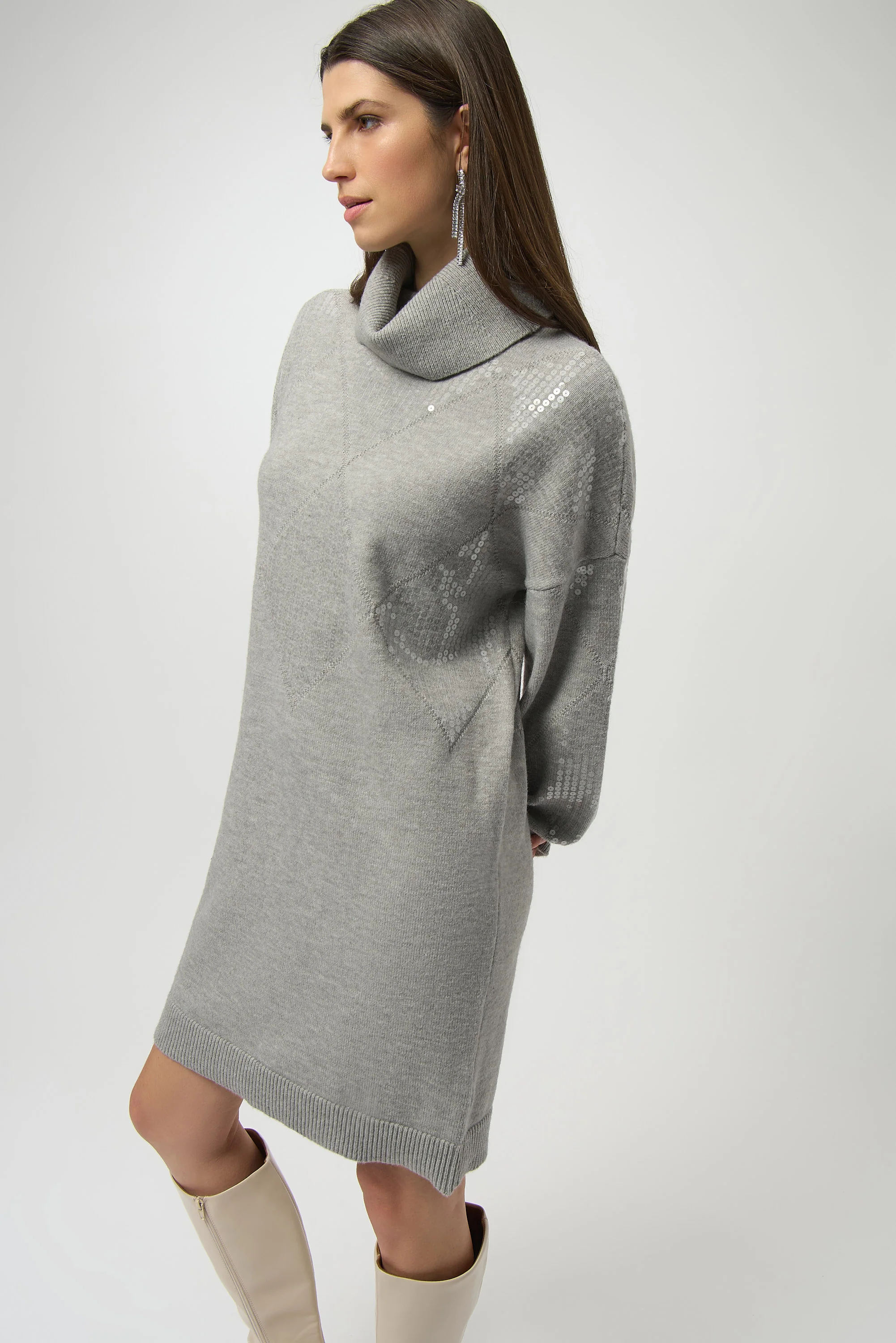 Joseph Ribkoff Grey Melange Straight Dress with Sequin Detail Style 254931 - Image 3