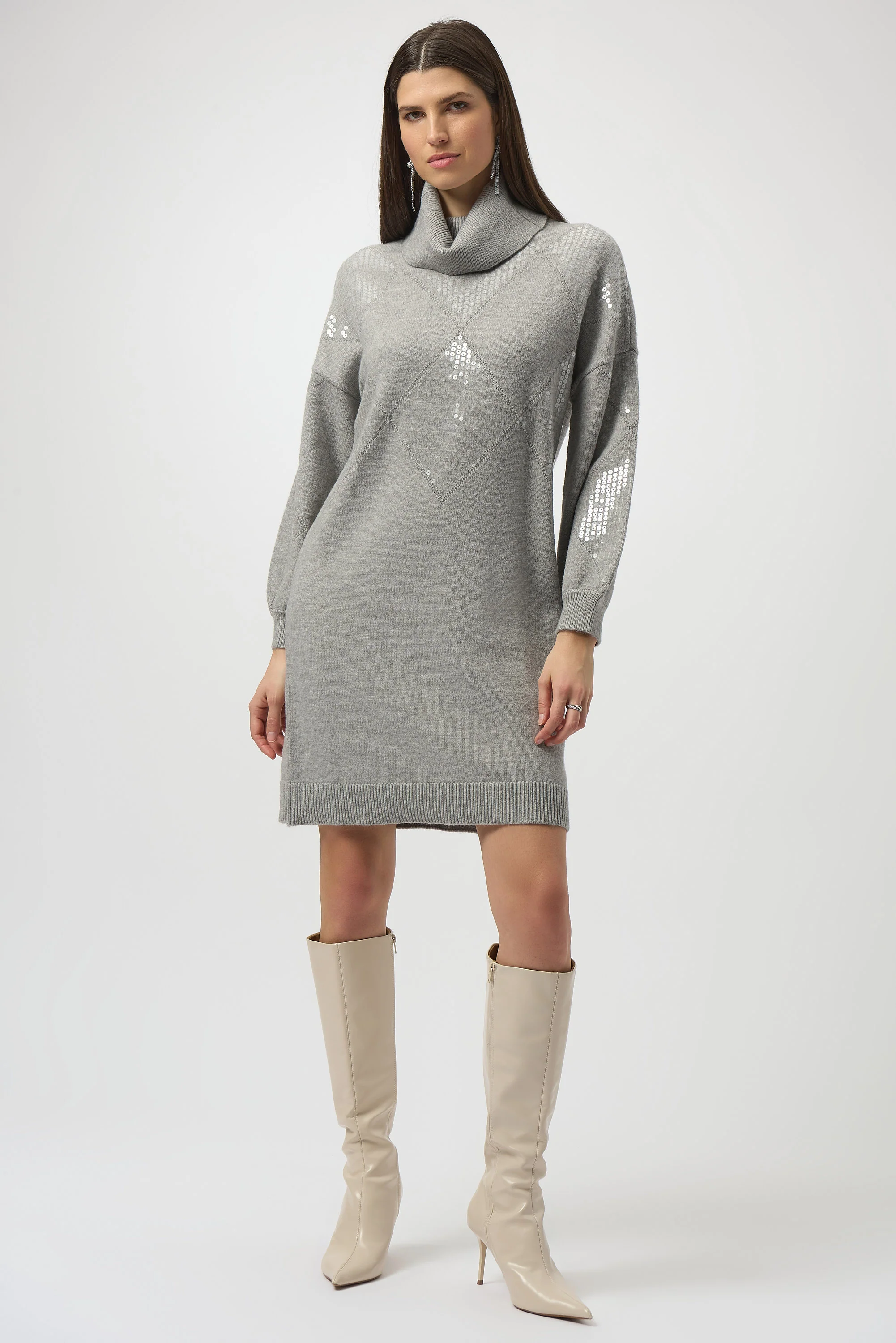 Joseph Ribkoff Grey Melange Straight Dress with Sequin Detail Style 254931 - Image 4