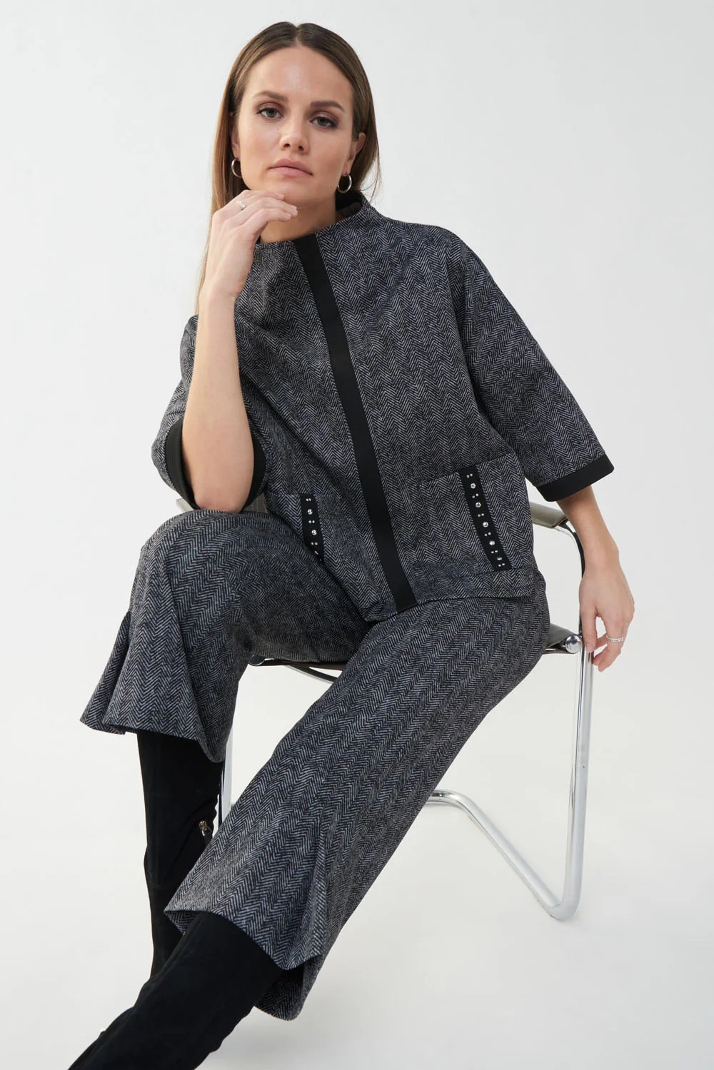 Joseph Ribkoff Grey Mix/Black Top Style 223162 - Image 4