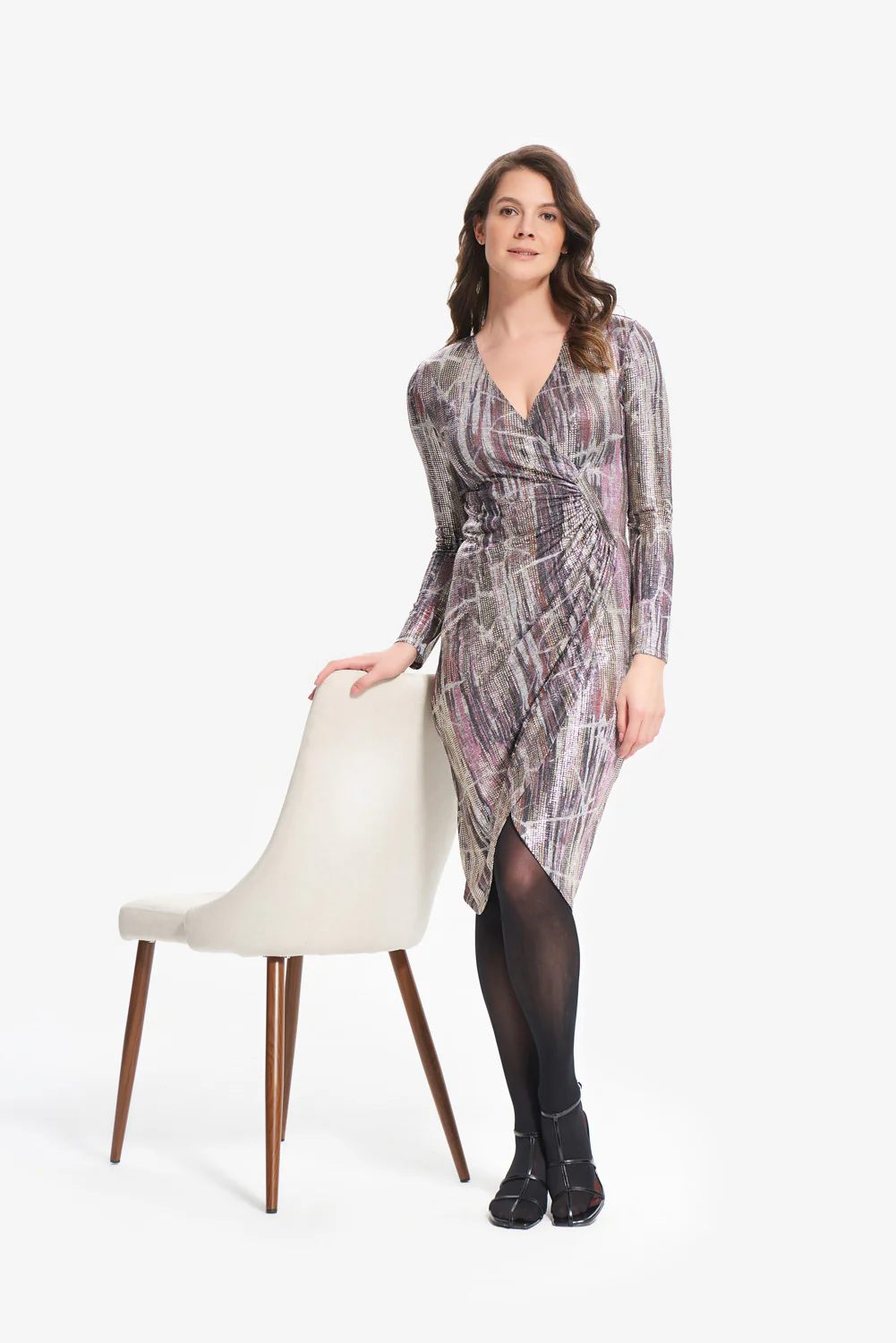 Joseph Ribkoff Grey/Multi Rhinestone Dress Style 214013 - Image 2