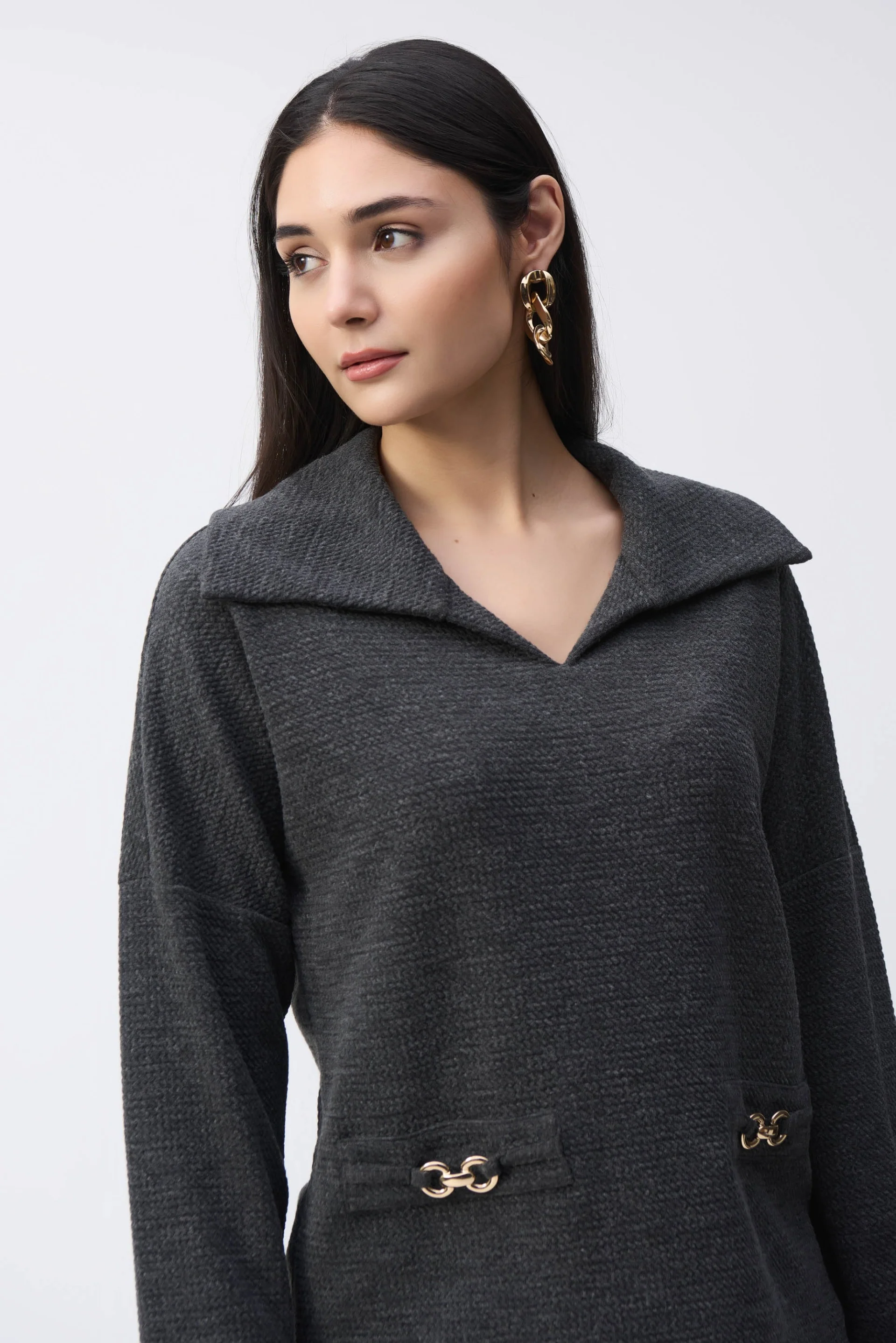 Joseph Ribkoff Grey Textured Boxy Top Style 243176 - Image 3