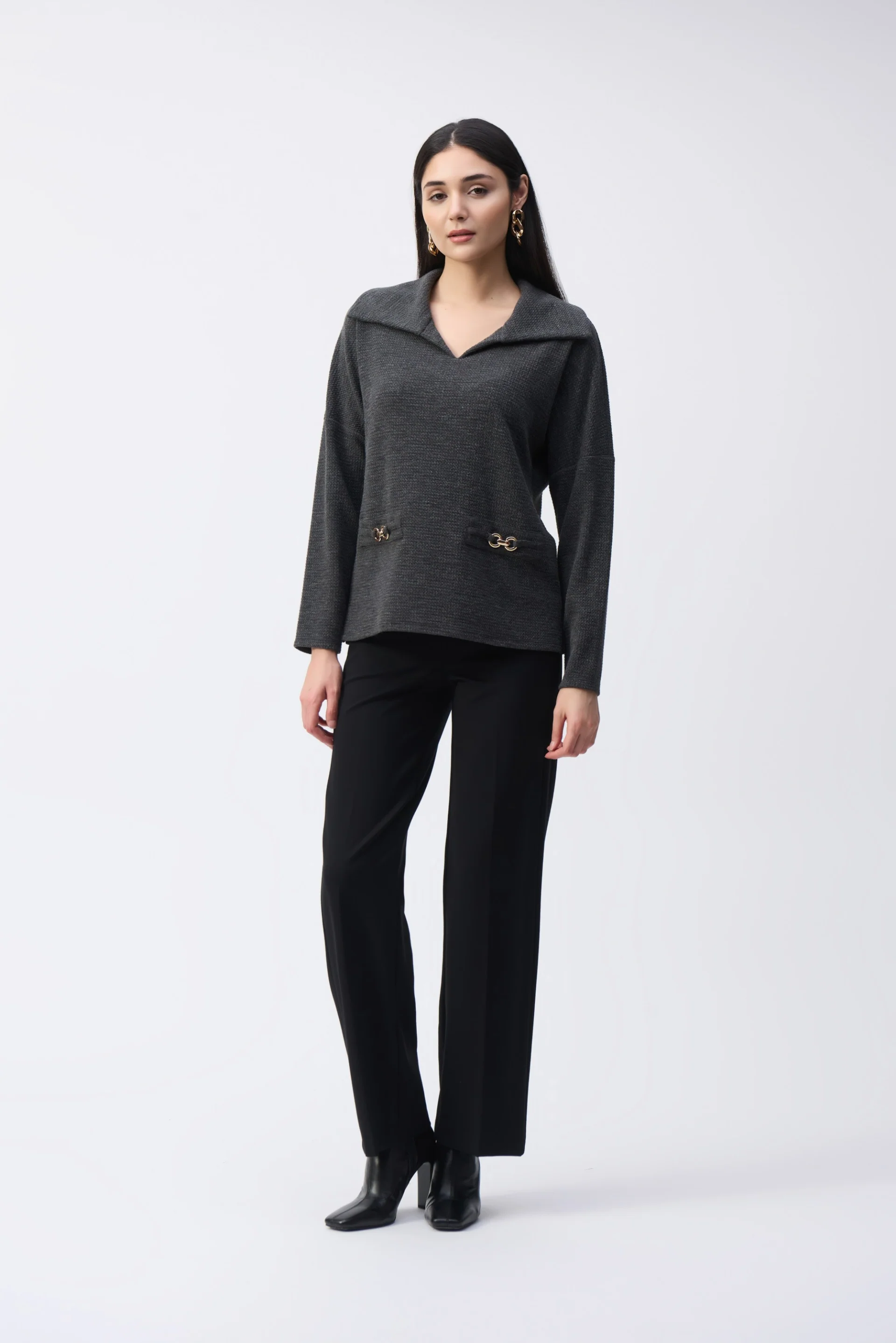 Joseph Ribkoff Grey Textured Boxy Top Style 243176 - Image 4
