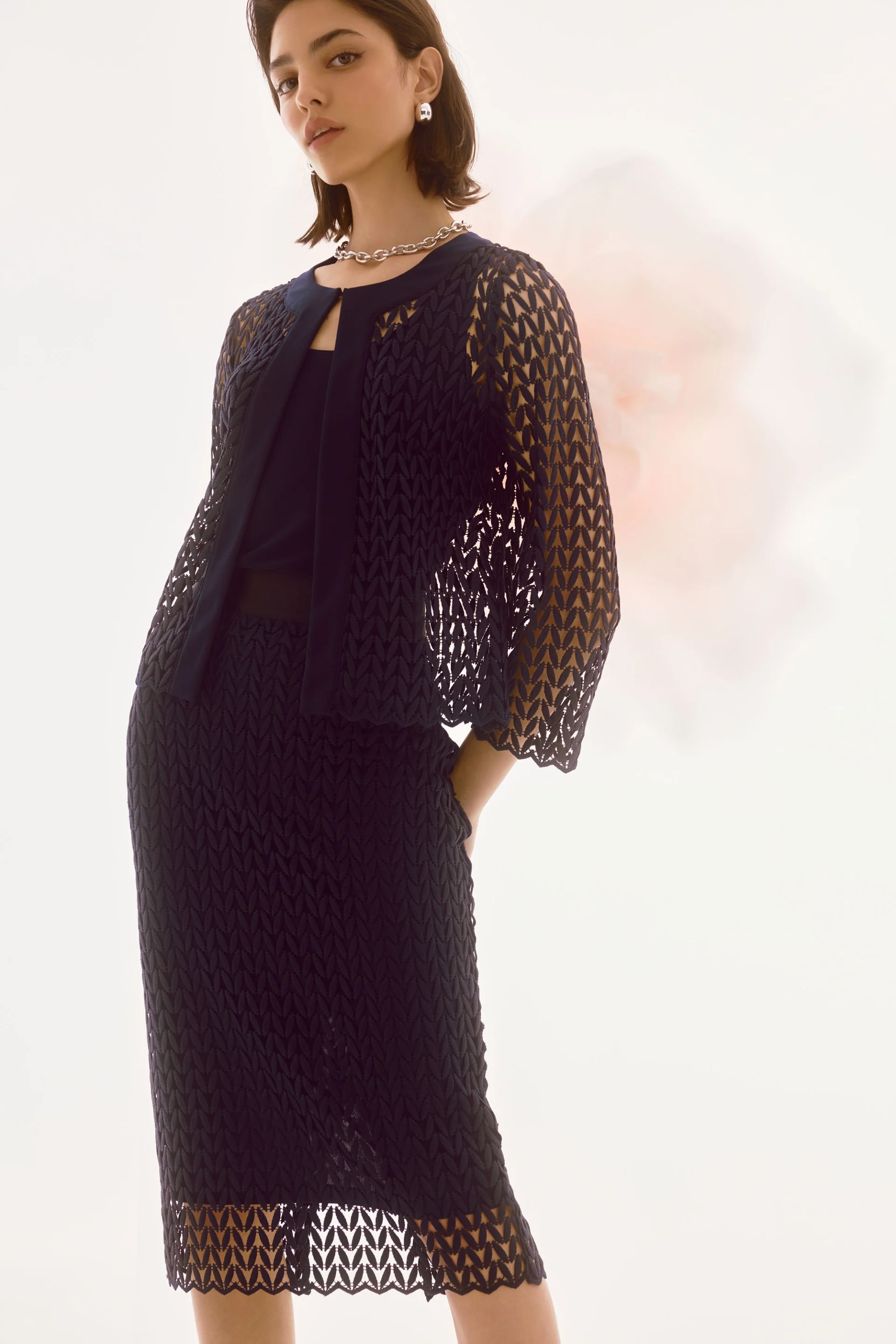 Joseph Ribkoff Guipure And Silky Knit Two Piece Set Style 251738