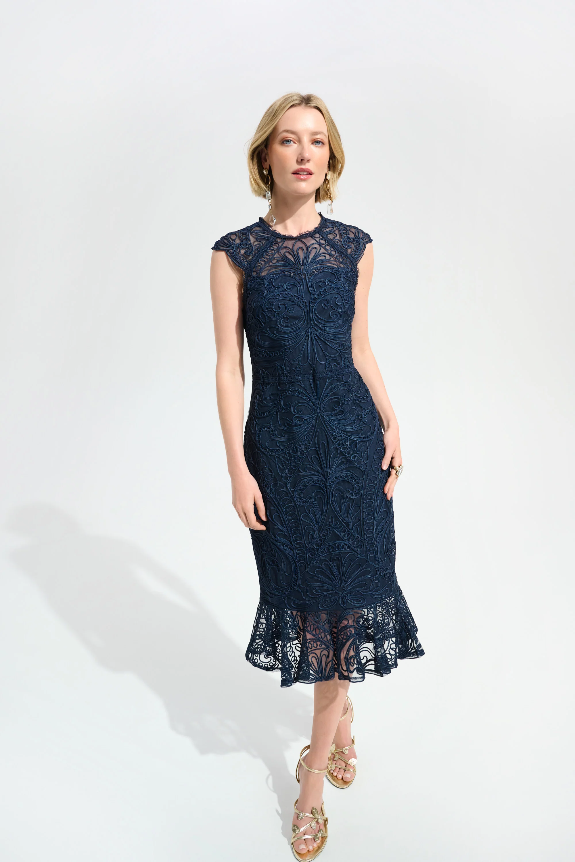 Joseph Ribkoff Guipure Soutache Trumpet Dress With Ruffle Hem Style 261740 - Image 2