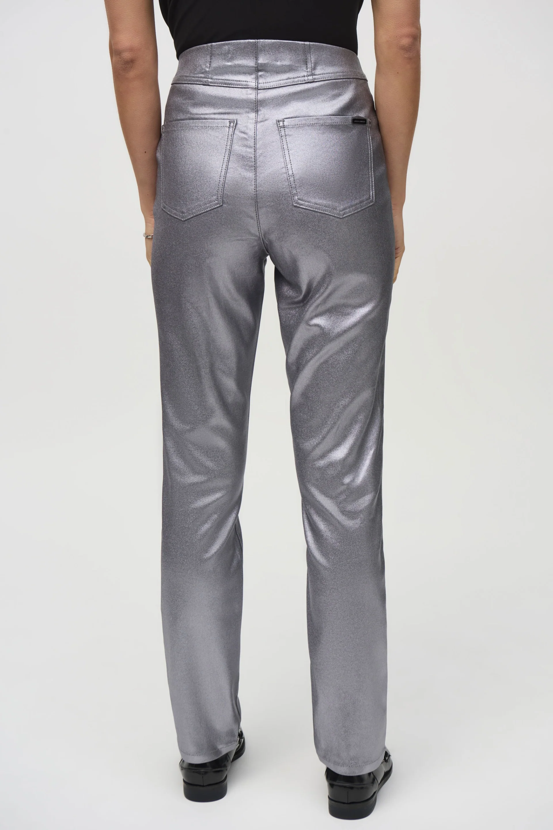 Joseph Ribkoff Gunmetal Metallic Coated Classic Slim Denim Pants Style 244952 - Image 2