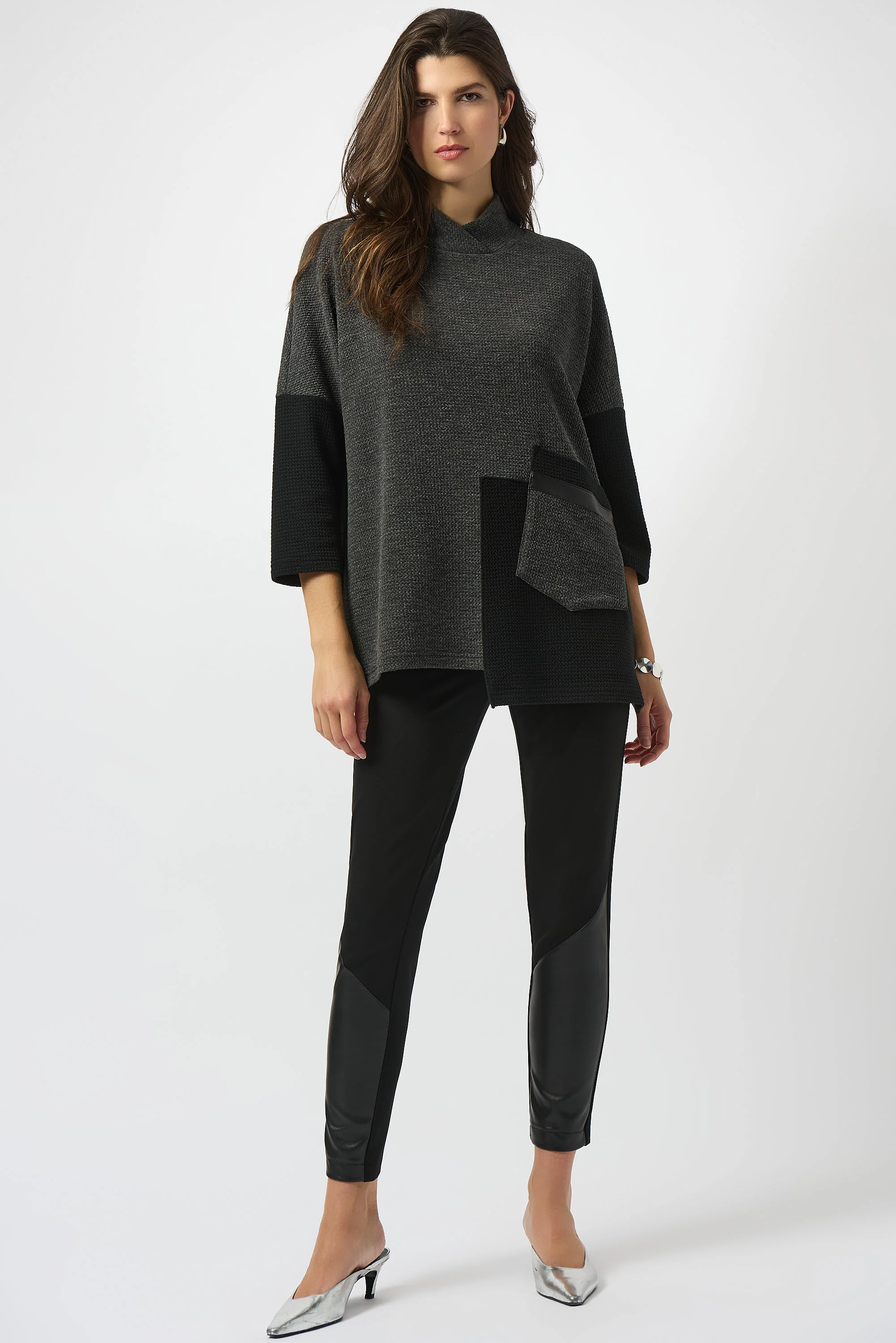 Joseph Ribkoff Heavy Knit and Leatherette Pull-On Legging Style 253078 - Image 2