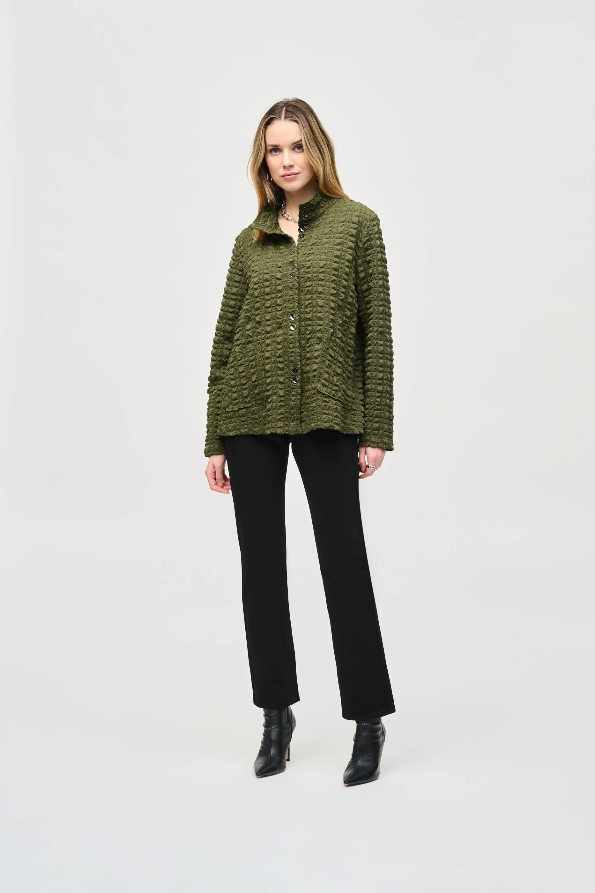 Joseph Ribkoff Iguana Bubble Jacquard Mock Collar Jacket Style 243199 - Image 4
