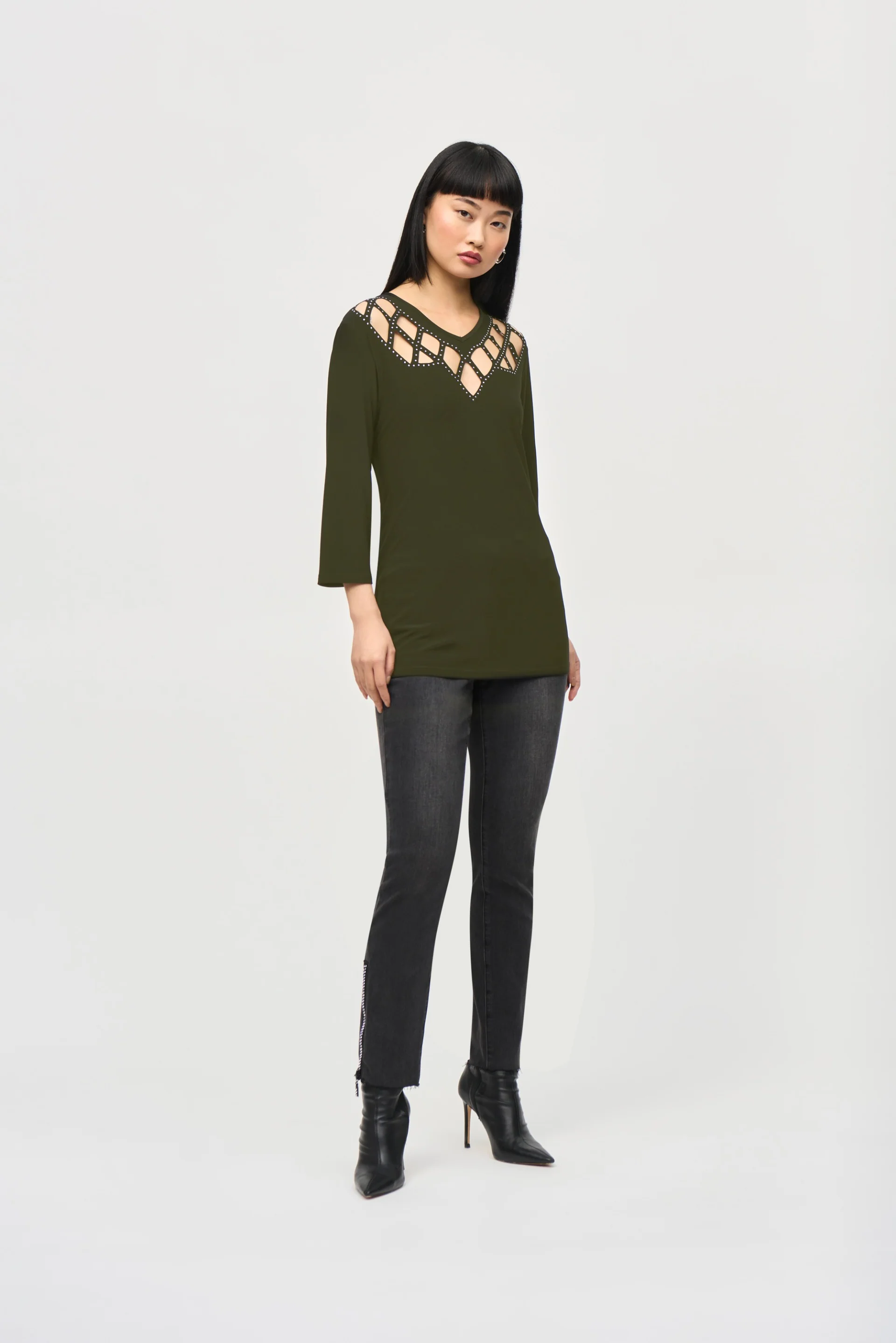 Joseph Ribkoff Iguana Dotted Keyhole Casual Top Style 243332 - Image 3