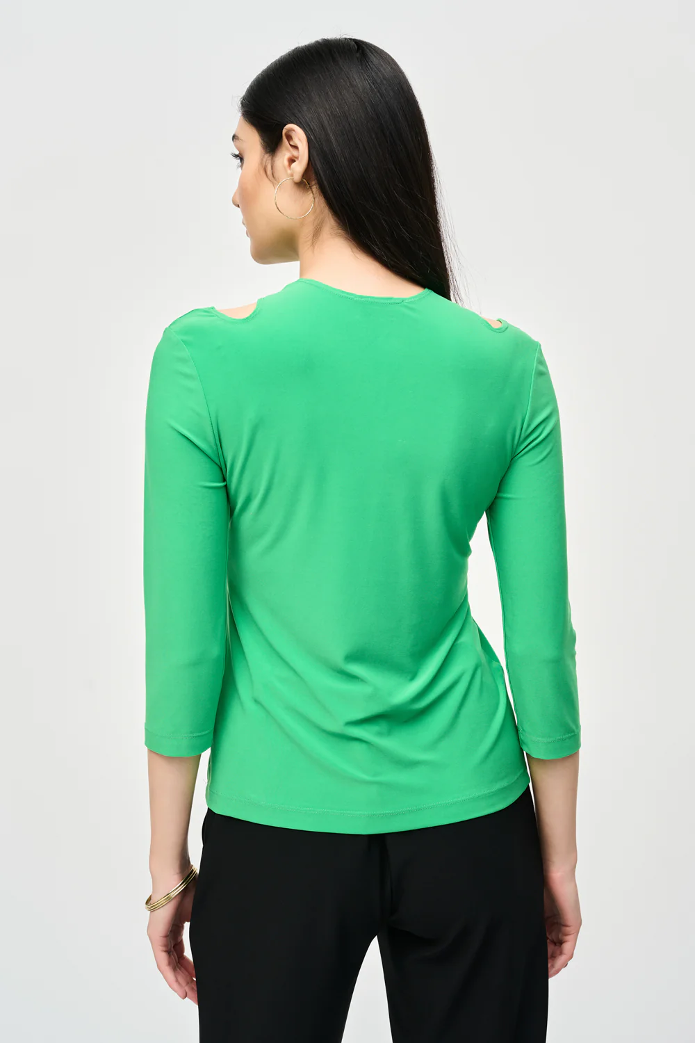 Joseph Ribkoff Island Green Bamboo Jersey Cutout Fitted Top Style 241240 - Image 2
