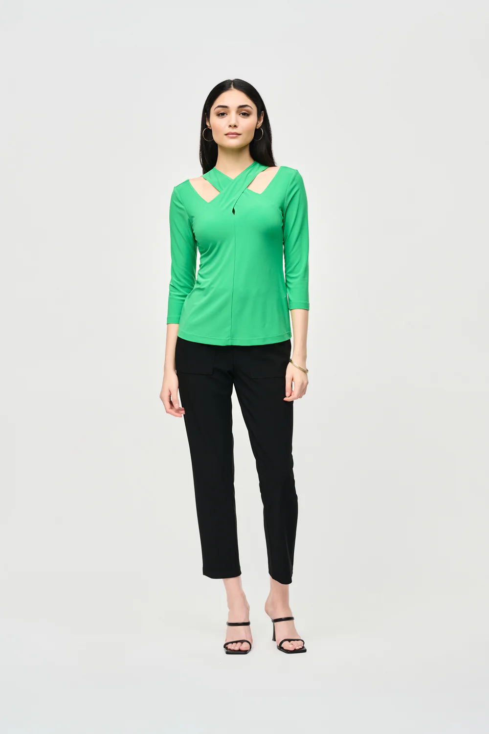 Joseph Ribkoff Island Green Bamboo Jersey Cutout Fitted Top Style 241240 - Image 3