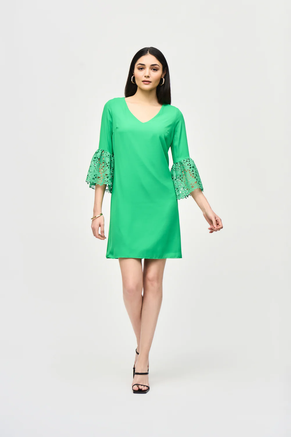 Joseph Ribkoff Island Green Georgette and Guipure Trapeze Dress Style 241252