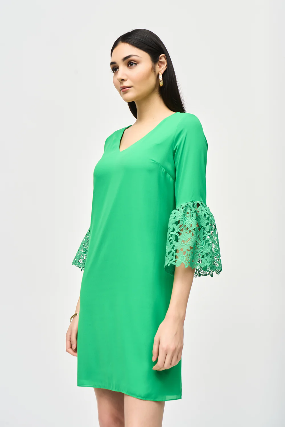 Joseph Ribkoff Island Green Georgette and Guipure Trapeze Dress Style 241252 - Image 2
