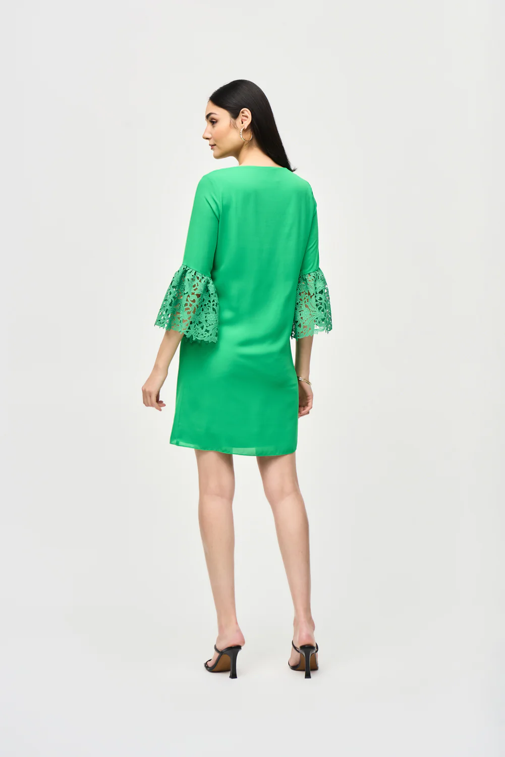 Joseph Ribkoff Island Green Georgette and Guipure Trapeze Dress Style 241252 - Image 4