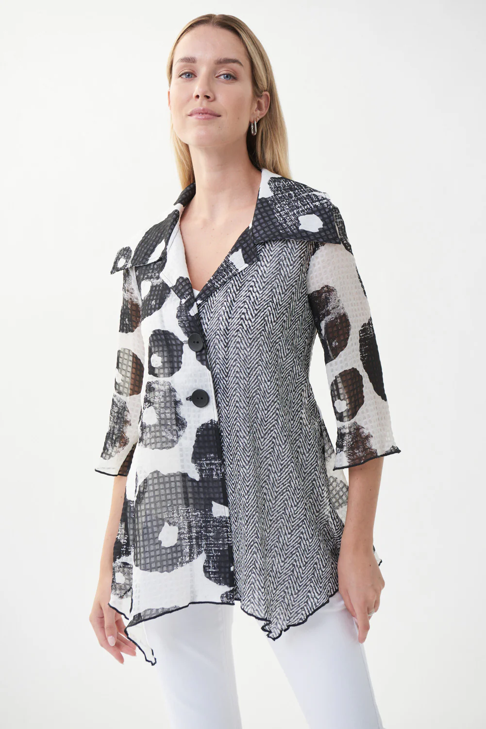 Joseph Ribkoff Ivory/Black Mixed Print Blouse Style 222145