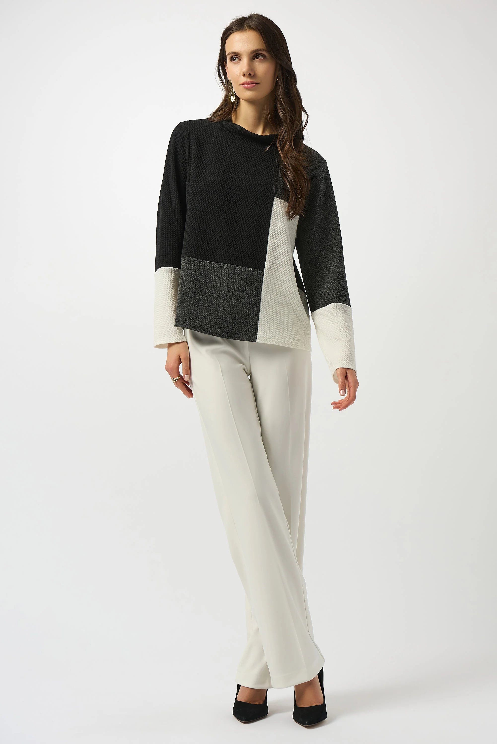 Joseph Ribkoff Jacquard Knit Colour-Block Boxy Top Style 253236 - Image 2