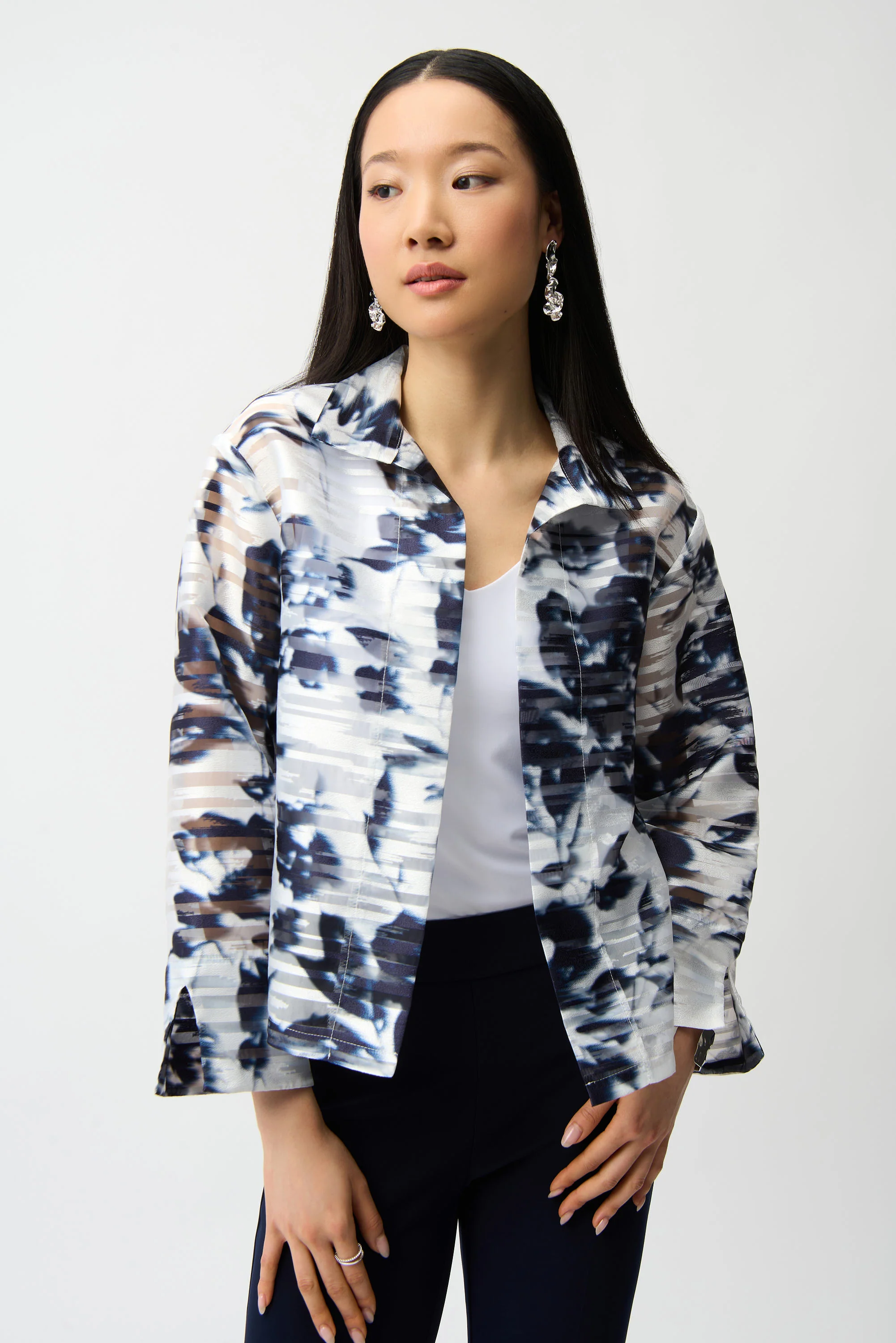 Joseph Ribkoff Floral Print Trapeze Jacket With Stand Collar Style 261291