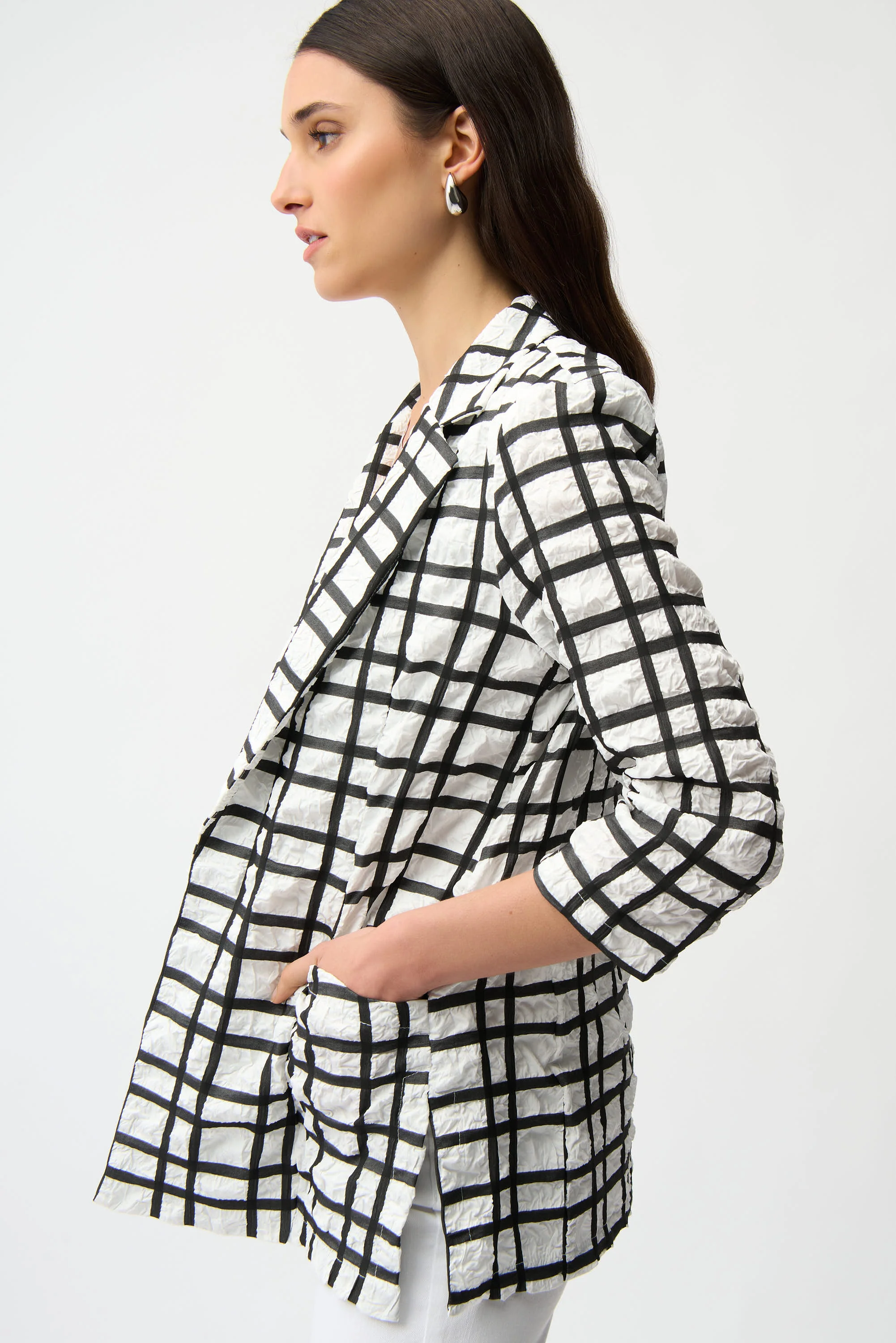Joseph Ribkoff Plaid Boxy Blazer With Notched Collar Style 261268 - Image 3