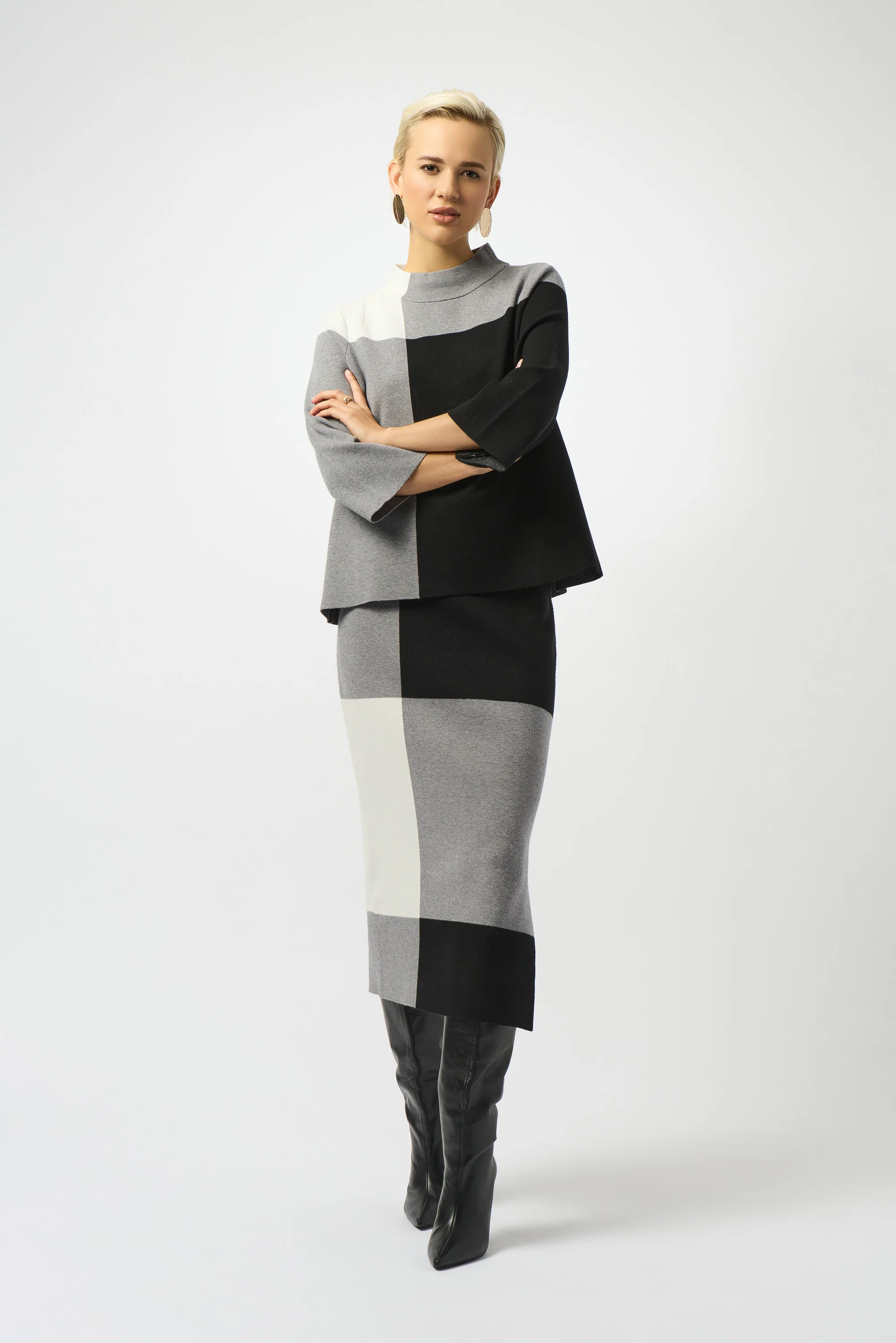 Joseph Ribkoff Jacquard Sweater Colour Block Skirt Style 253908 - Image 2