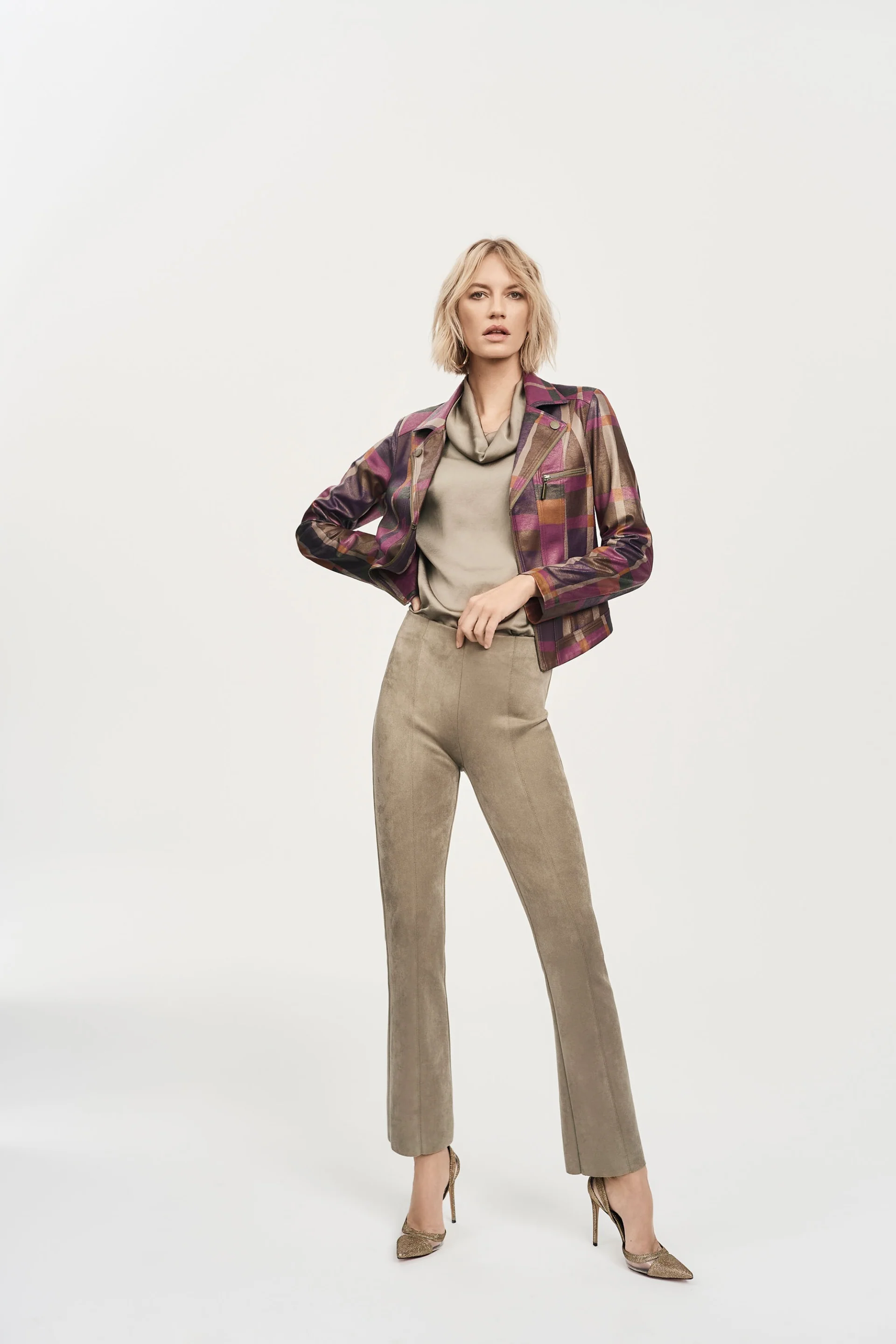 Joseph Ribkoff Java Scuba Suede Flared Pants Style 243178 - Image 2