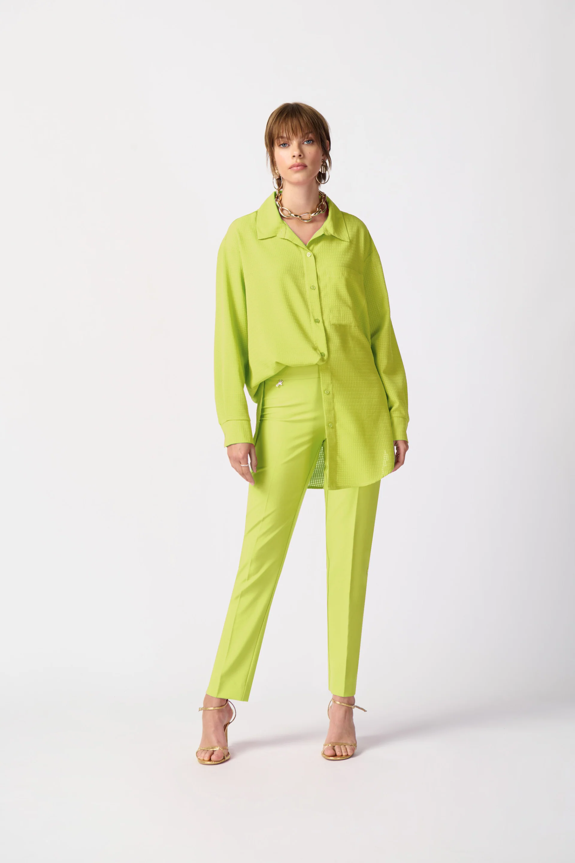 Joseph Ribkoff Key Lime Long Textured Blouse Style 241259 - Image 3