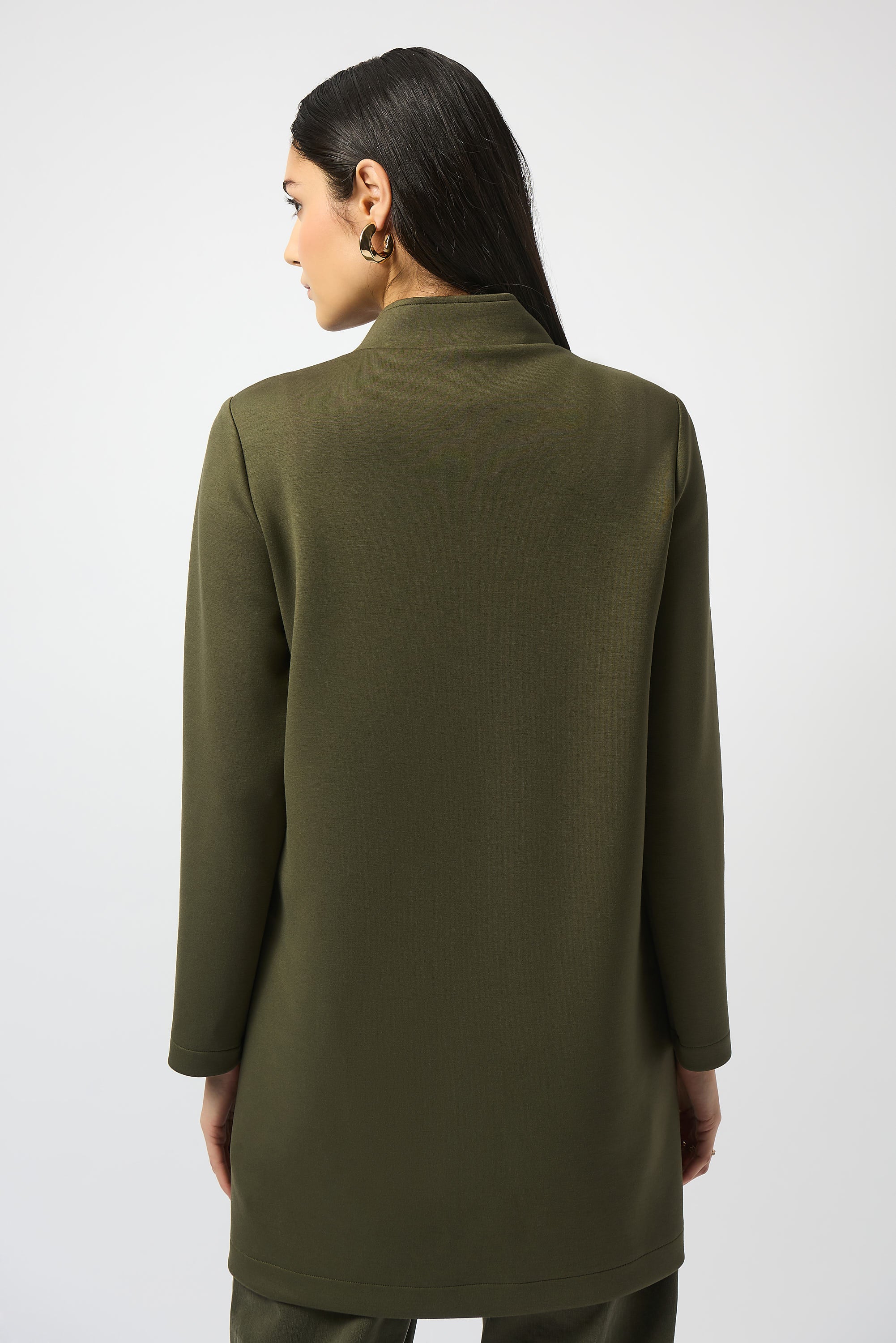 Joseph Ribkoff Khaki Scuba Jersey Straight Coat Style 253174 - Image 2