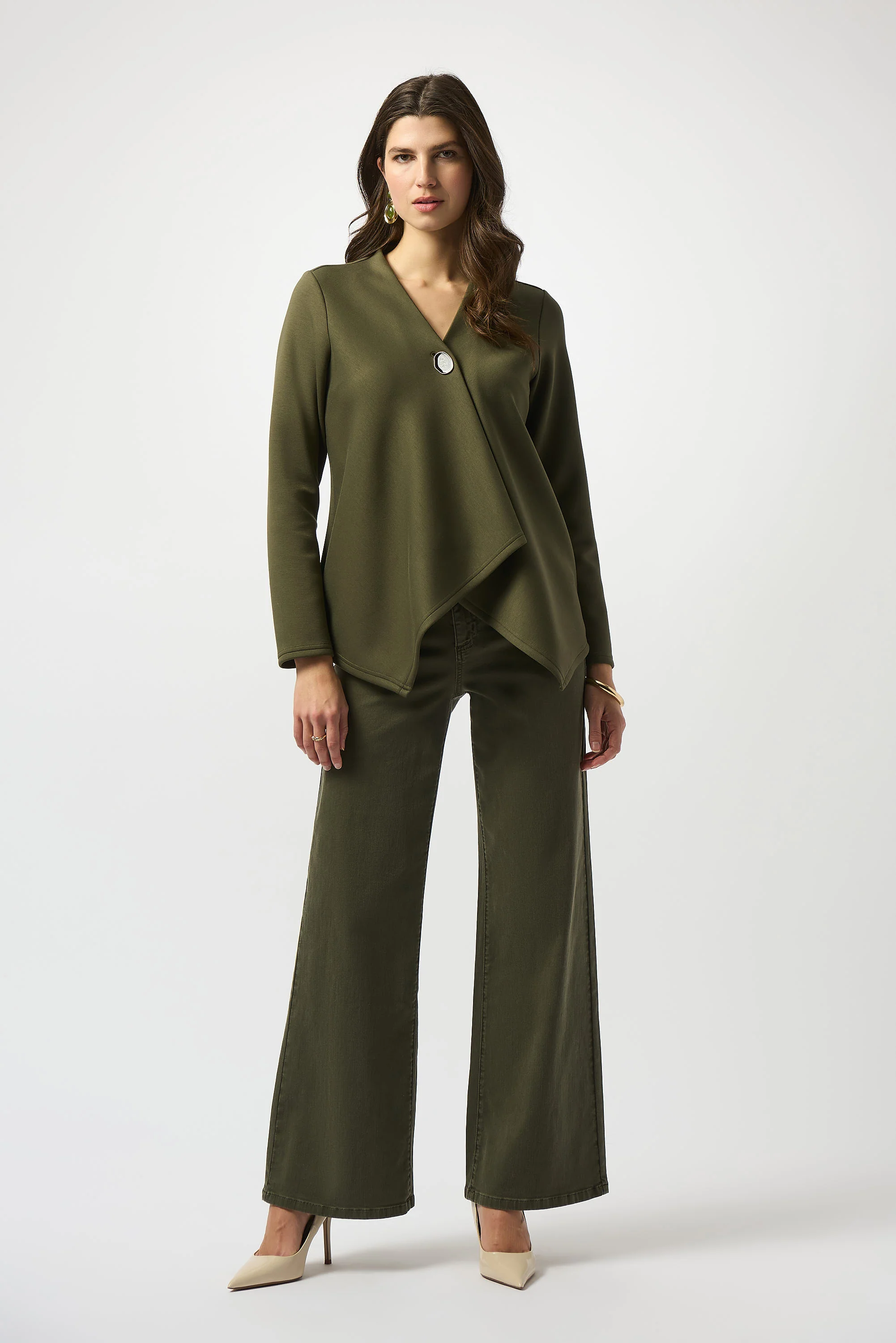 Joseph Ribkoff Khaki Scuba Jersey Trapeze Jacket Style 253040 - Image 2