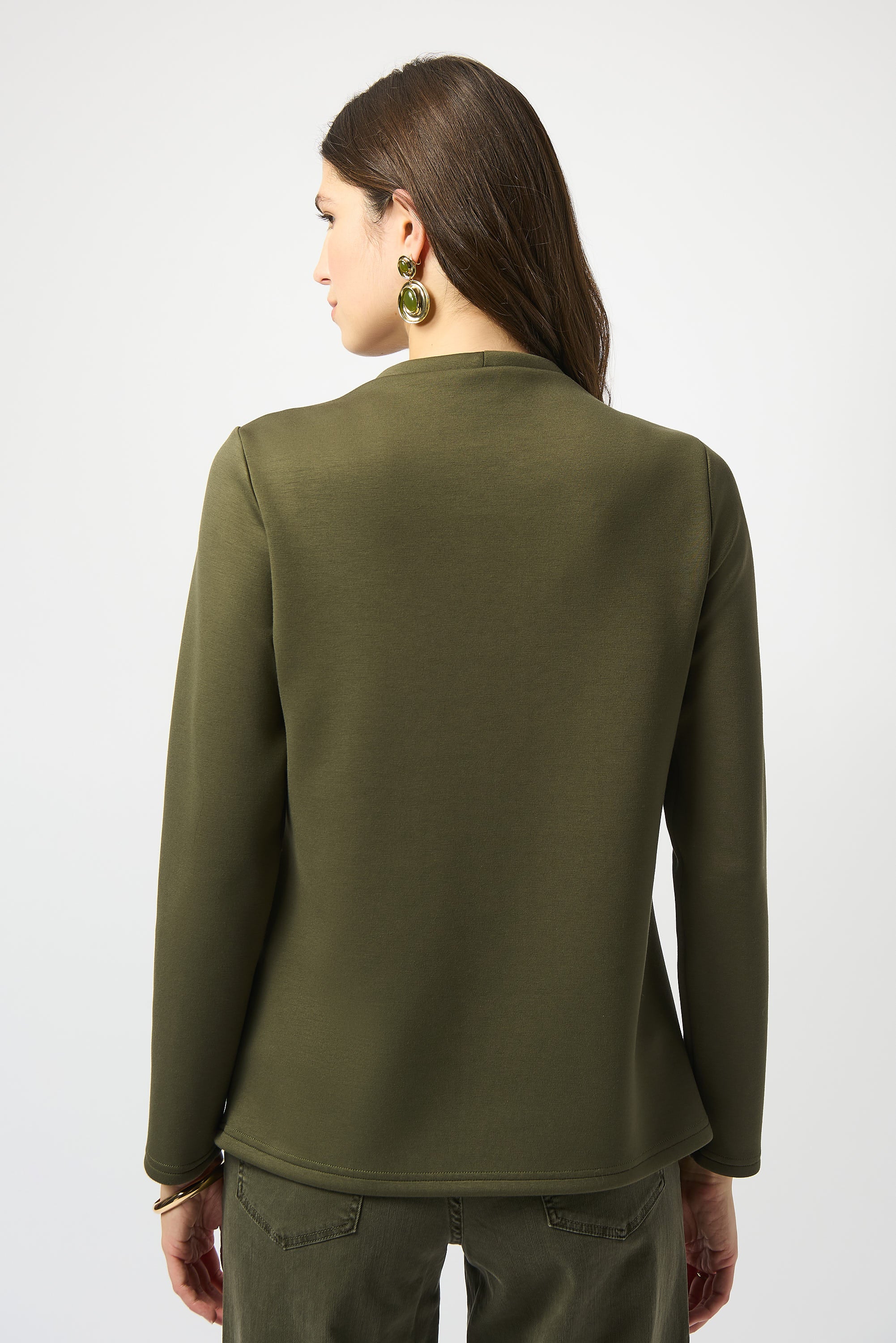 Joseph Ribkoff Khaki Scuba Jersey Trapeze Jacket Style 253040 - Image 4