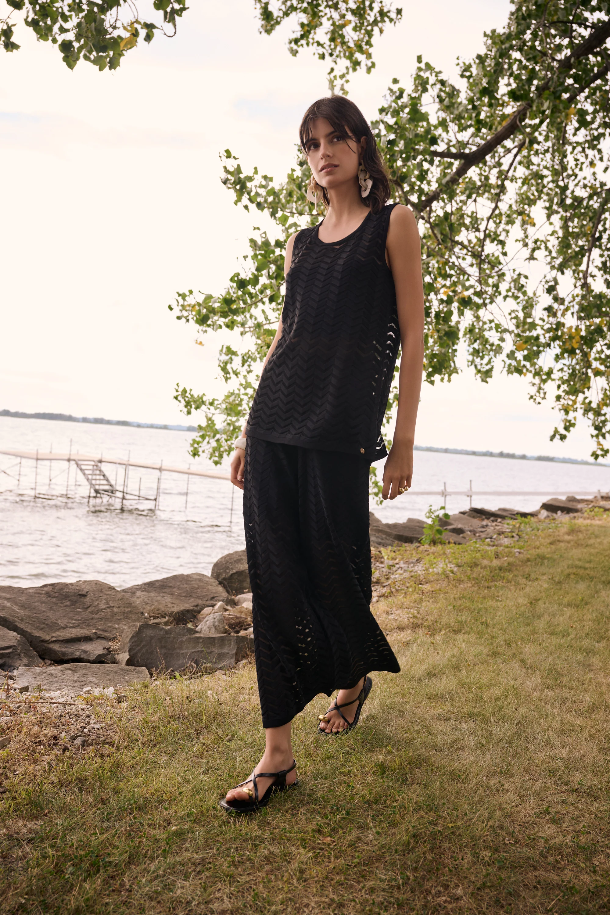 Joseph Ribkoff Knit Chevron Stitch Culotte Pants Style 262933 - Image 3