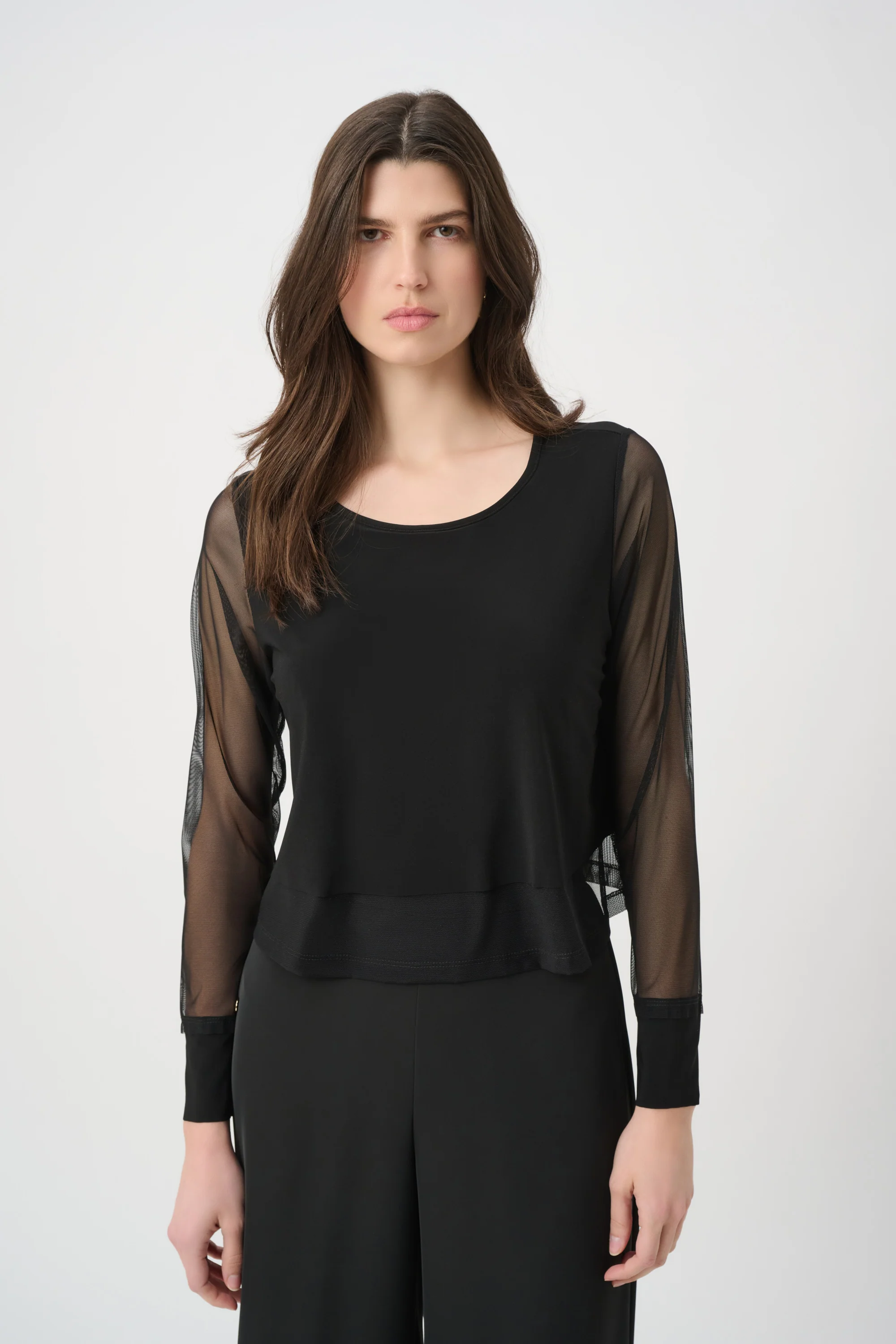 Joseph Ribkoff Top With Mesh Sleeves and Layered Lining Style 261278