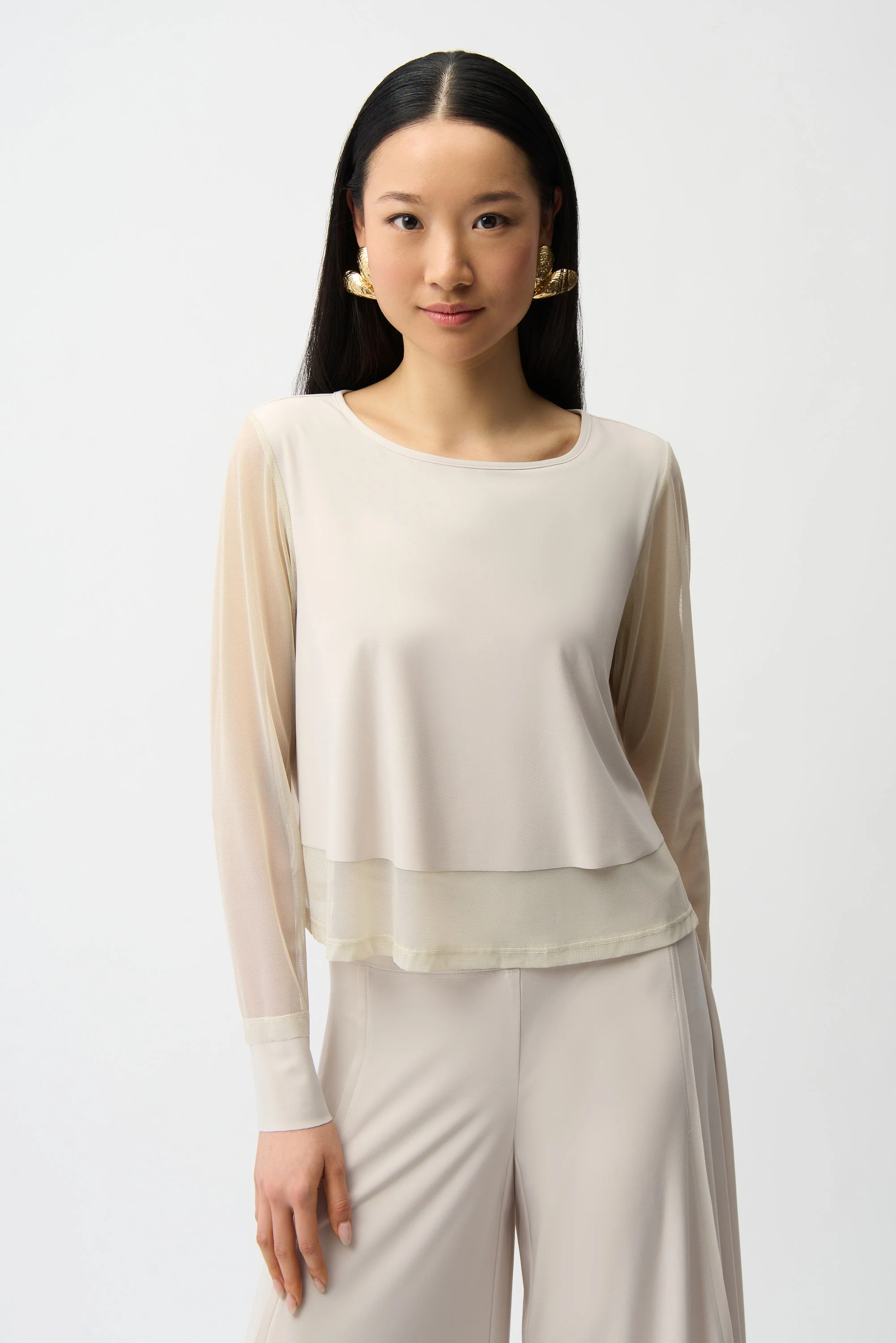 Joseph Ribkoff Top With Mesh Sleeves and Layered Lining Style 261278 - Image 3