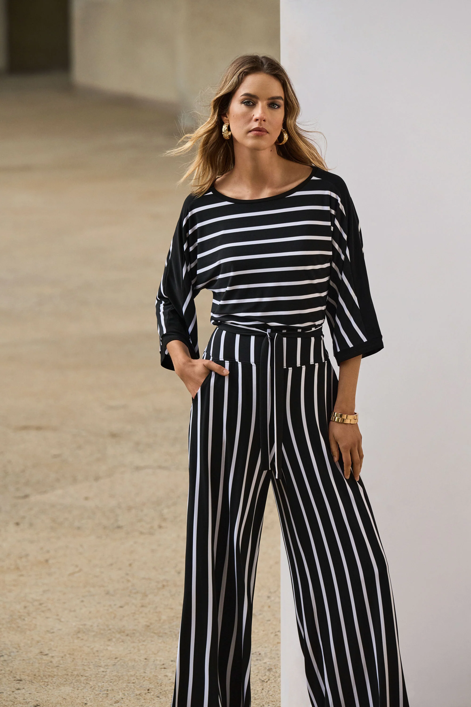 Joseph Ribkoff Knit Stripe Print Fitted Top Style 251190 - Image 2