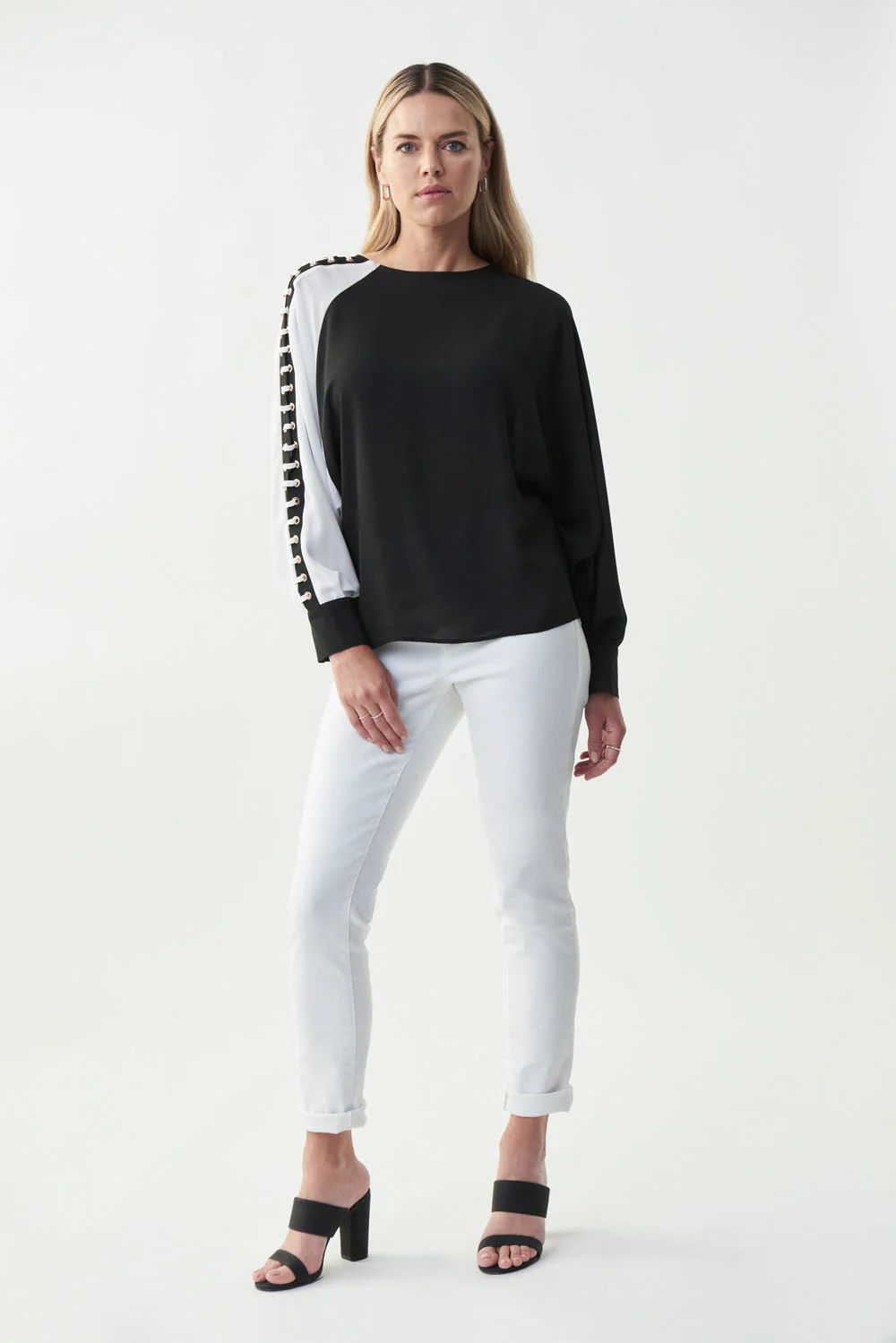 Joseph Ribkoff Black/Off-White Lace Detail Top Style 221152 - Image 3