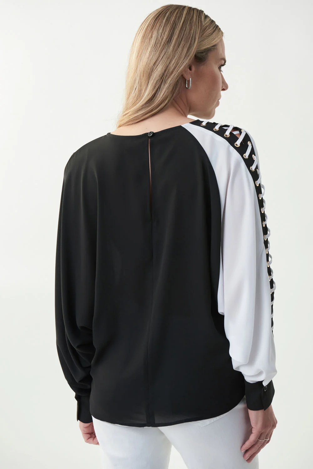 Joseph Ribkoff Black/Off-White Lace Detail Top Style 221152 - Image 4