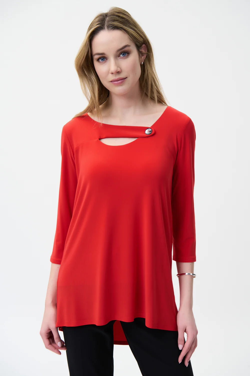 Joseph Ribkoff Lacquer Red Cut-Out Detail Top Style 221144 - Image 2