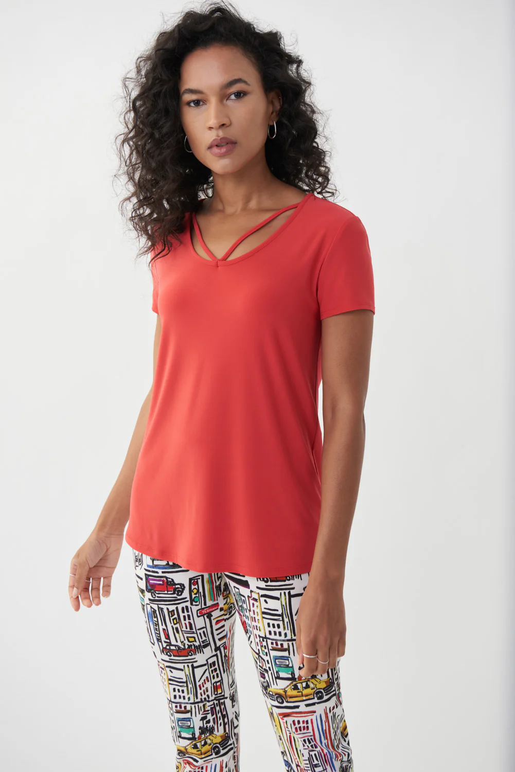 Joseph Ribkoff Lacquer Red Cut-Out Top Style 222136 - Image 2