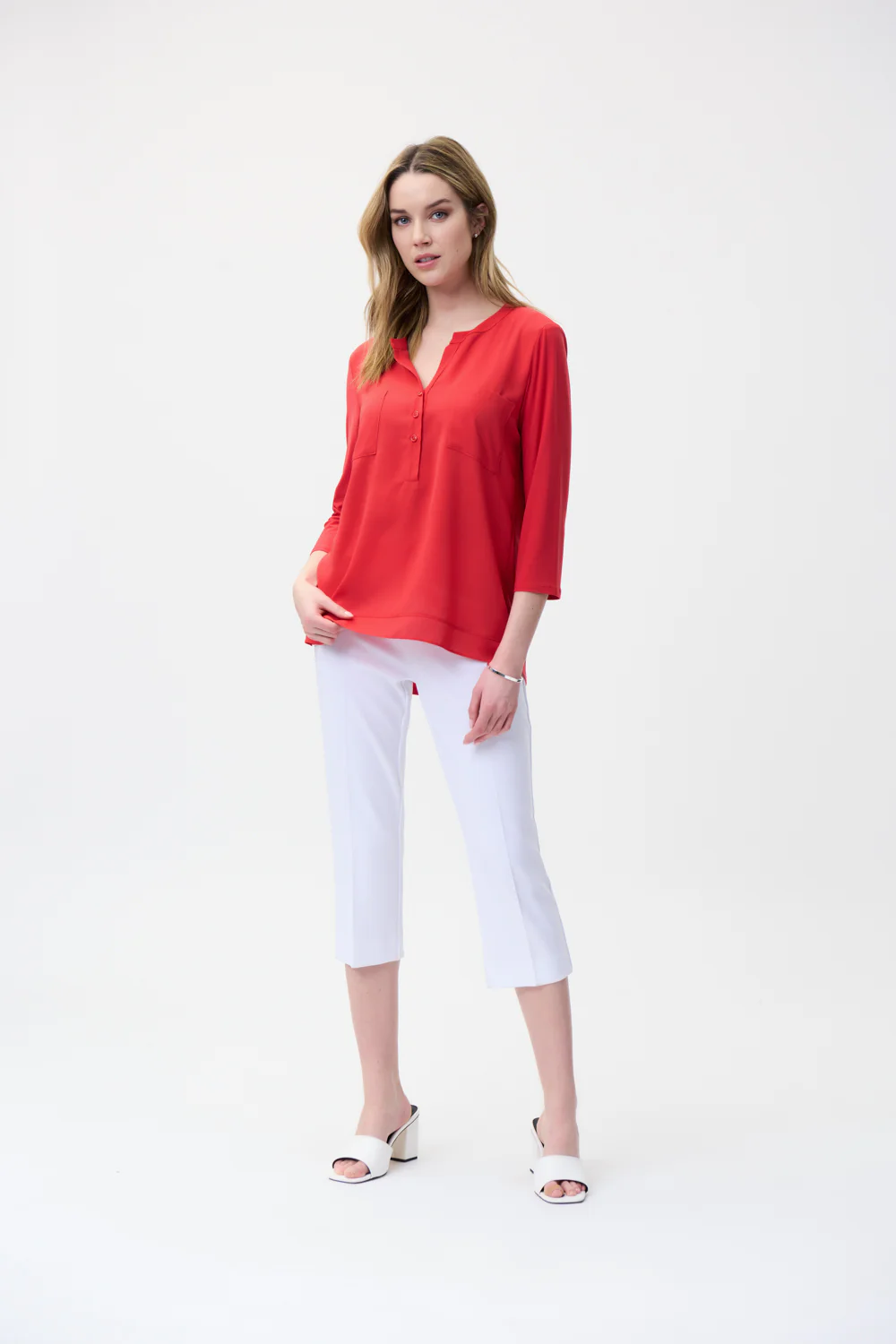 Joseph Ribkoff Lacquer Red Henley Top Style 221027