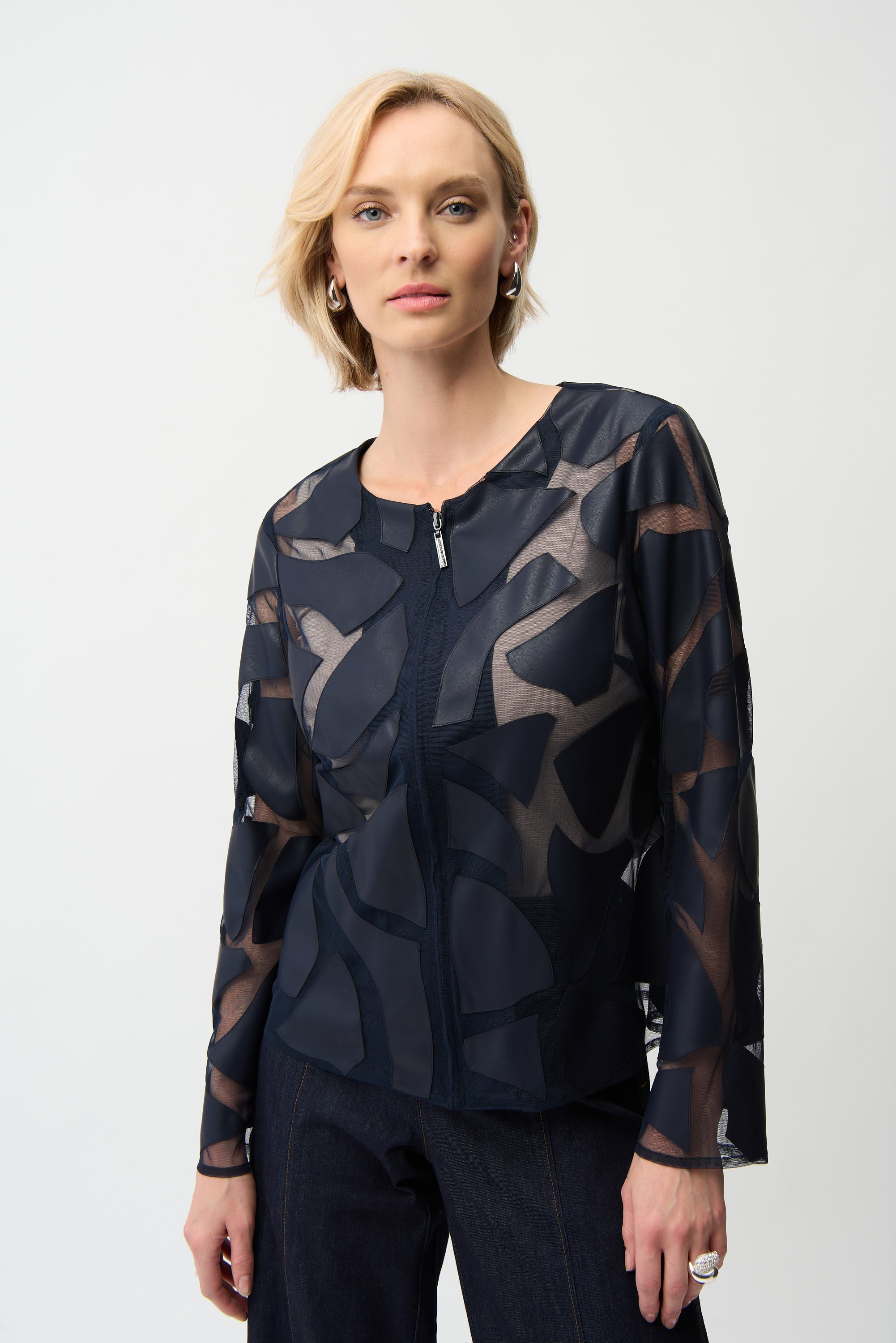 Joseph Ribkoff Laser Cut Leatherette Fitted Jacket Style 261906