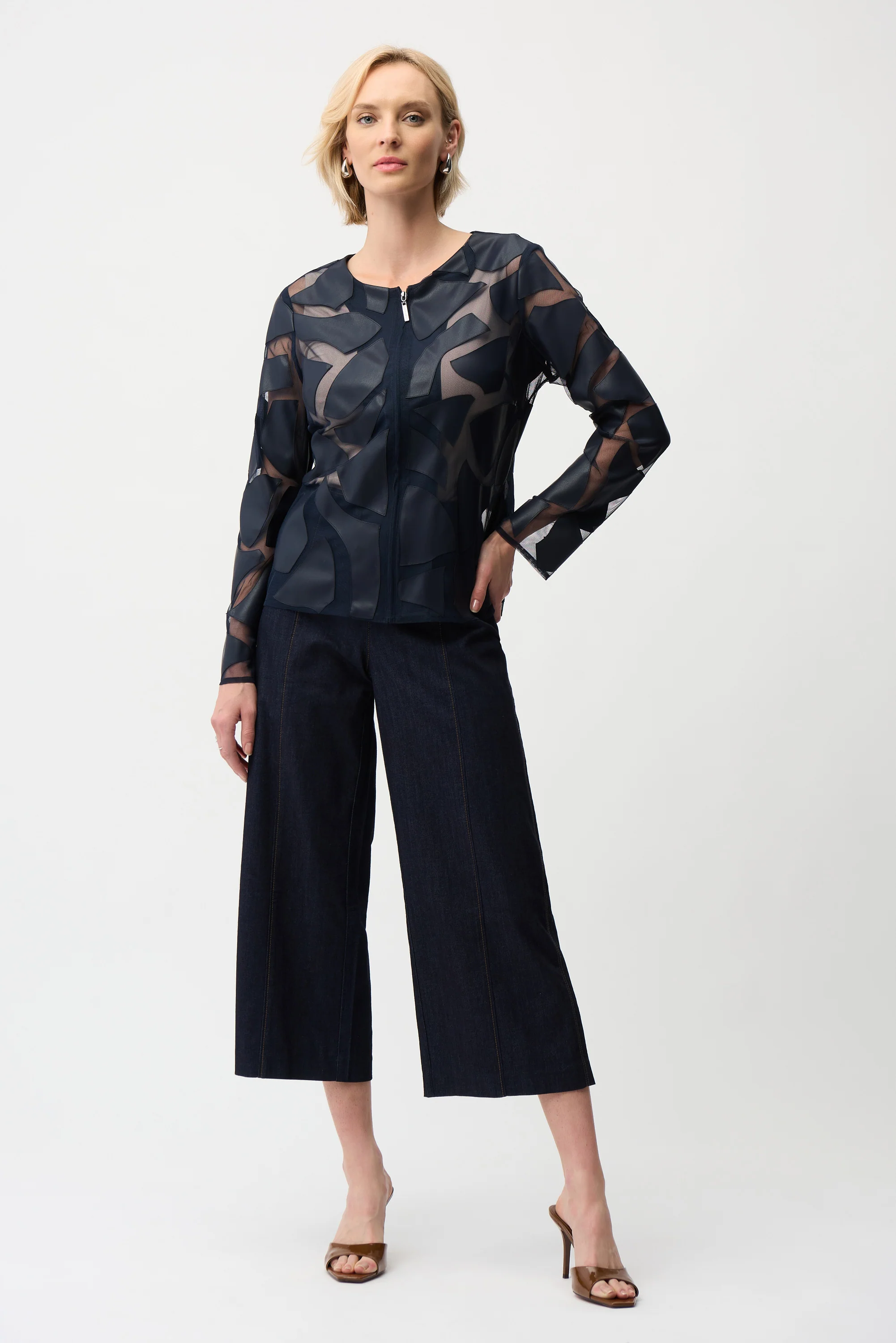 Joseph Ribkoff Laser Cut Leatherette Fitted Jacket Style 261906 - Image 2