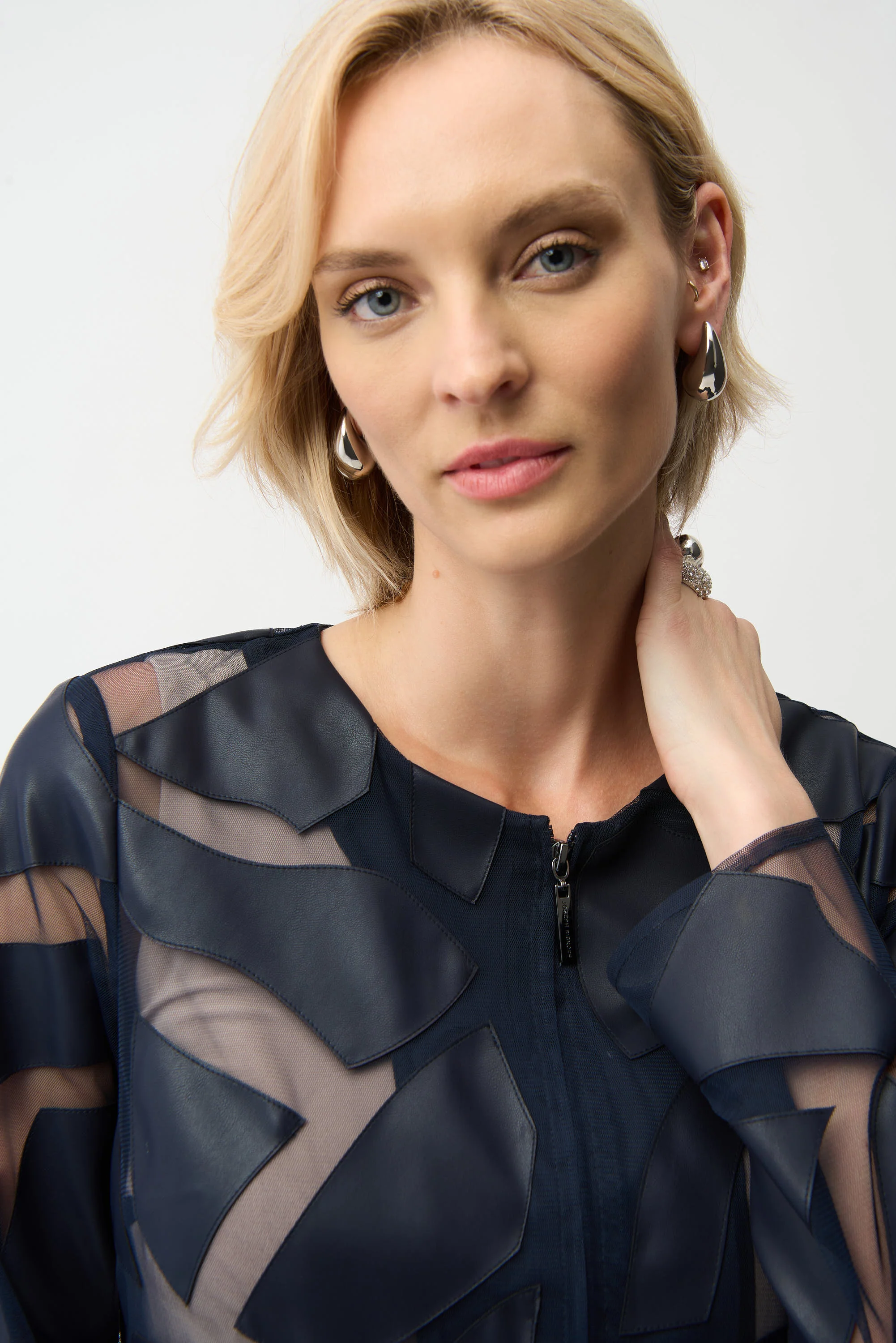 Joseph Ribkoff Laser Cut Leatherette Fitted Jacket Style 261906 - Image 3